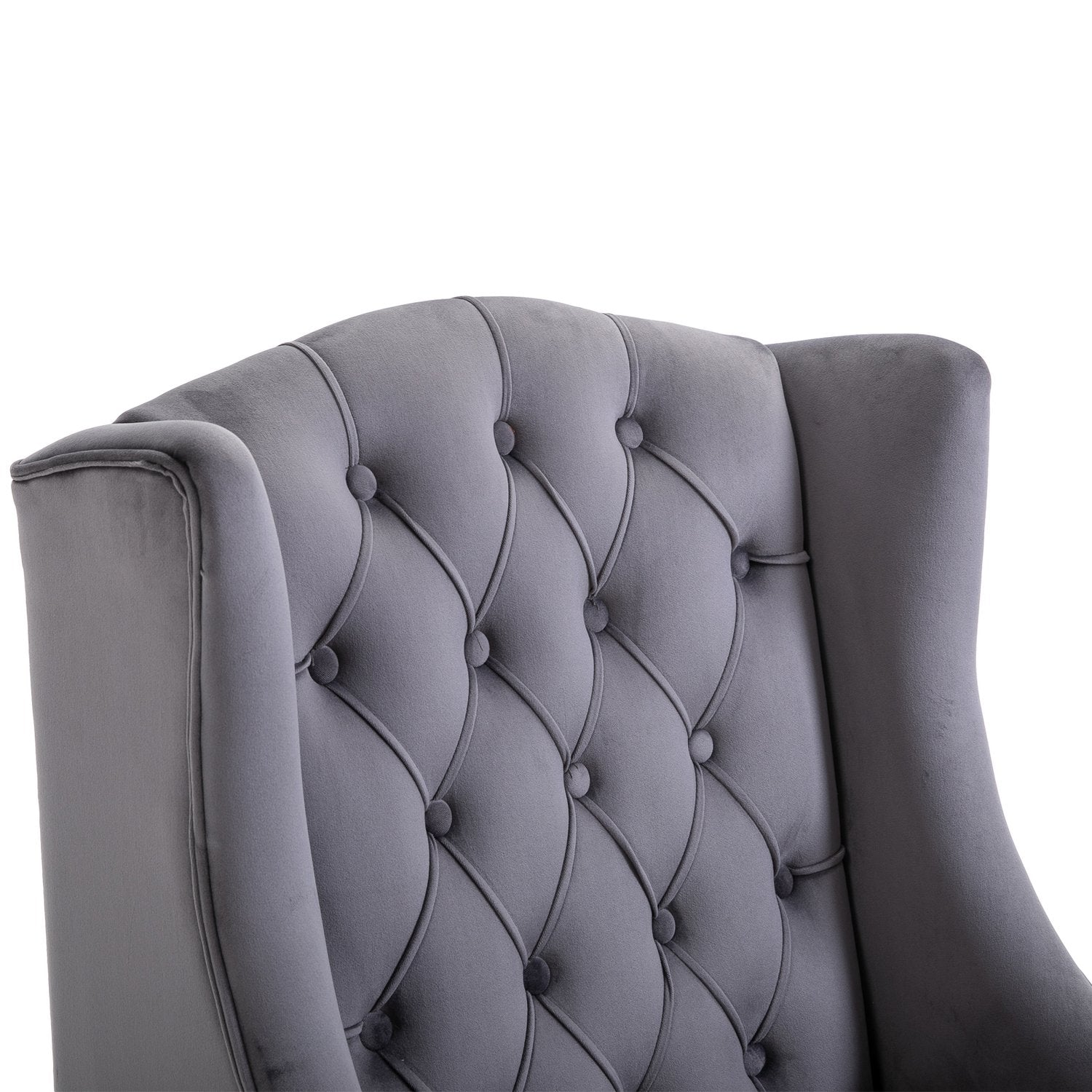 Grey Velvet Tufted Wing Chair – Bekväm avkopplingssits