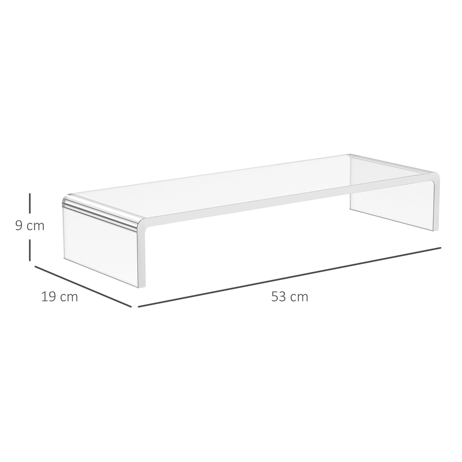 Ergonomiskt monitorstativ i akryl, Transparent, 53x19x9cm