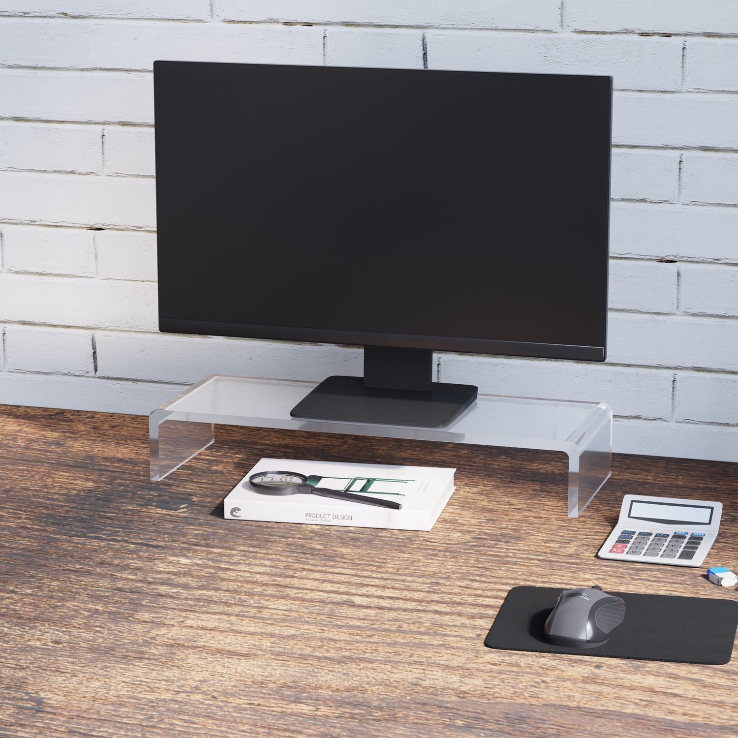 Ergonomiskt monitorstativ i akryl, Transparent, 53x19x9cm