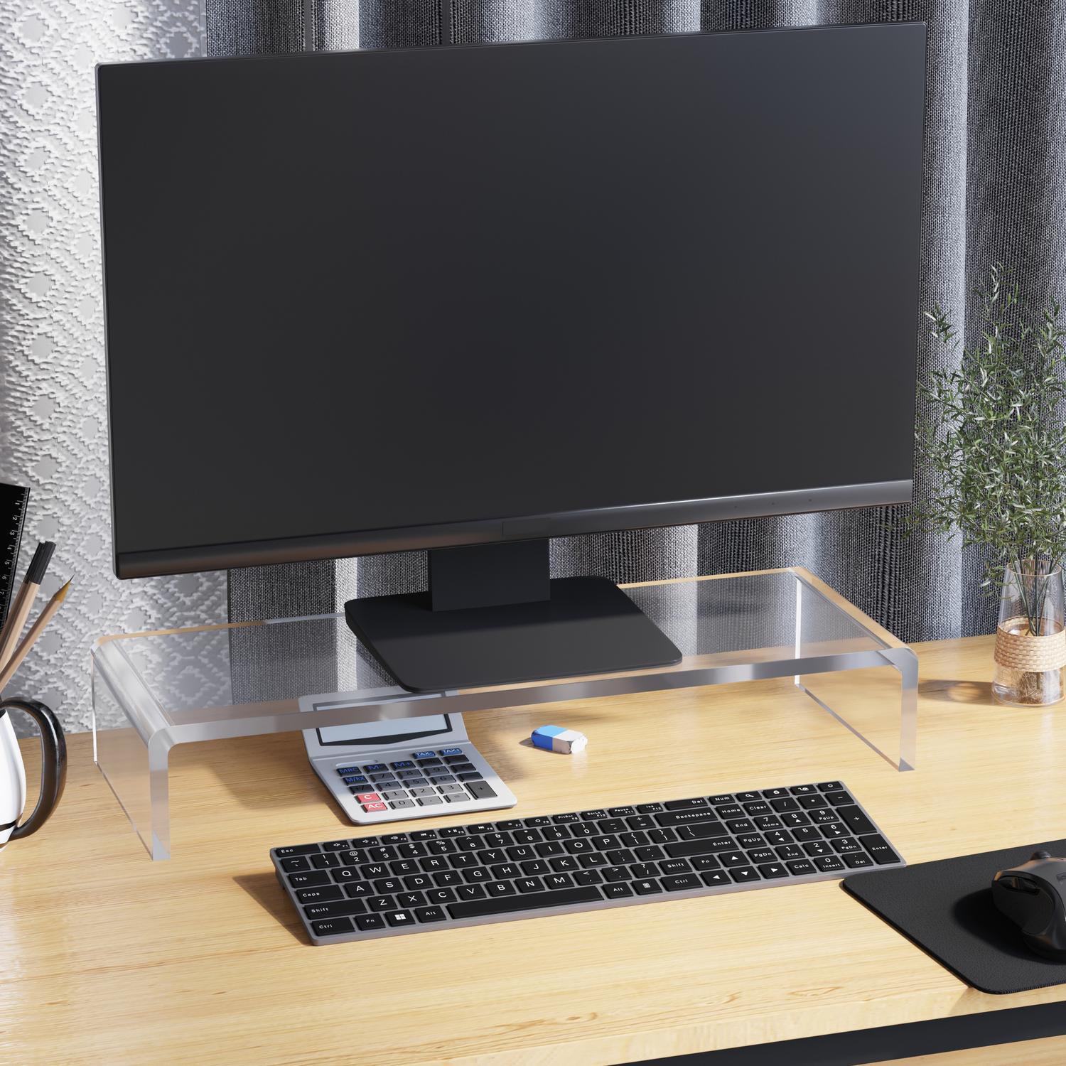 Ergonomiskt monitorstativ i akryl, Transparent, 53x19x9cm