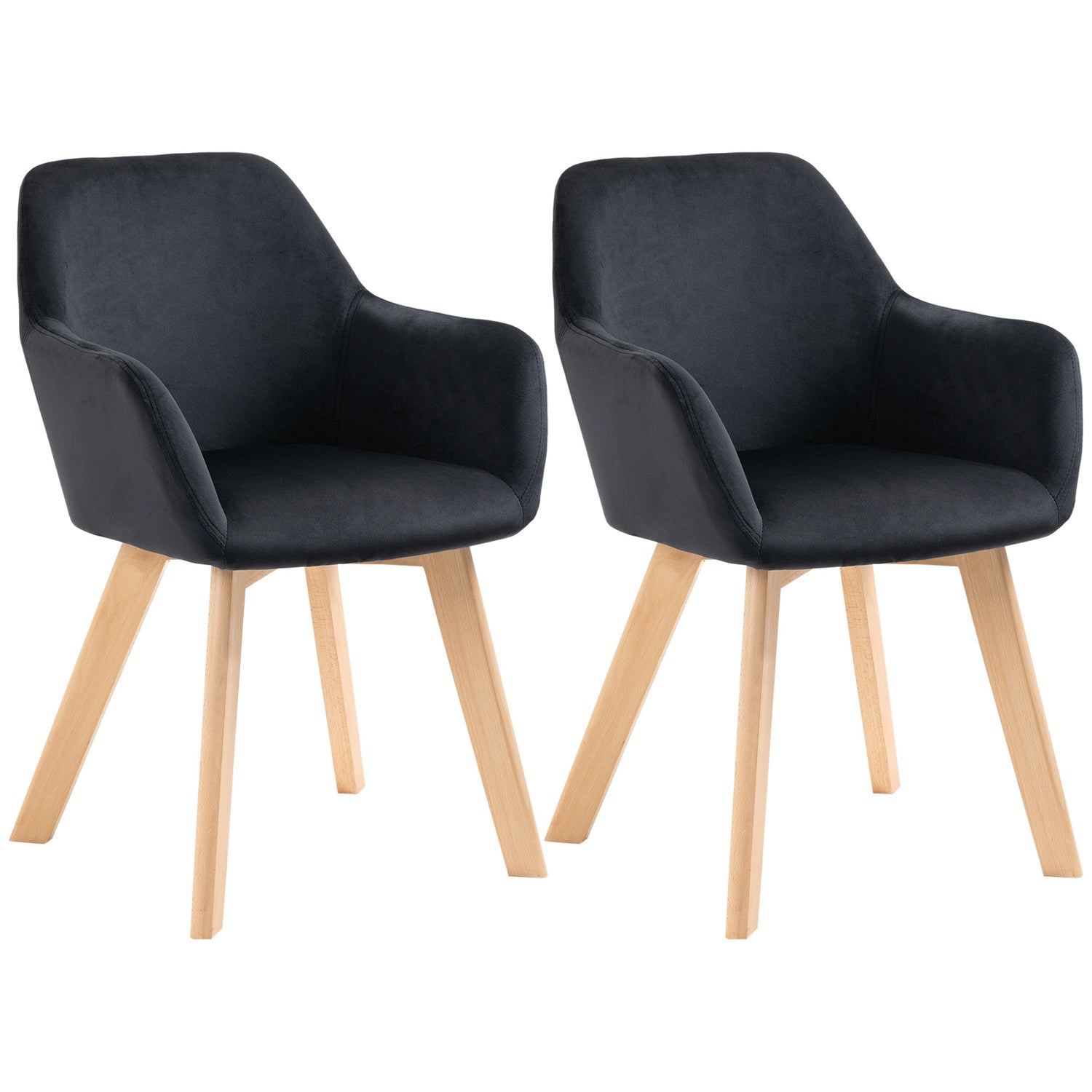 Ergonomiska svarta köksstolar Set om 2, trä & polyester