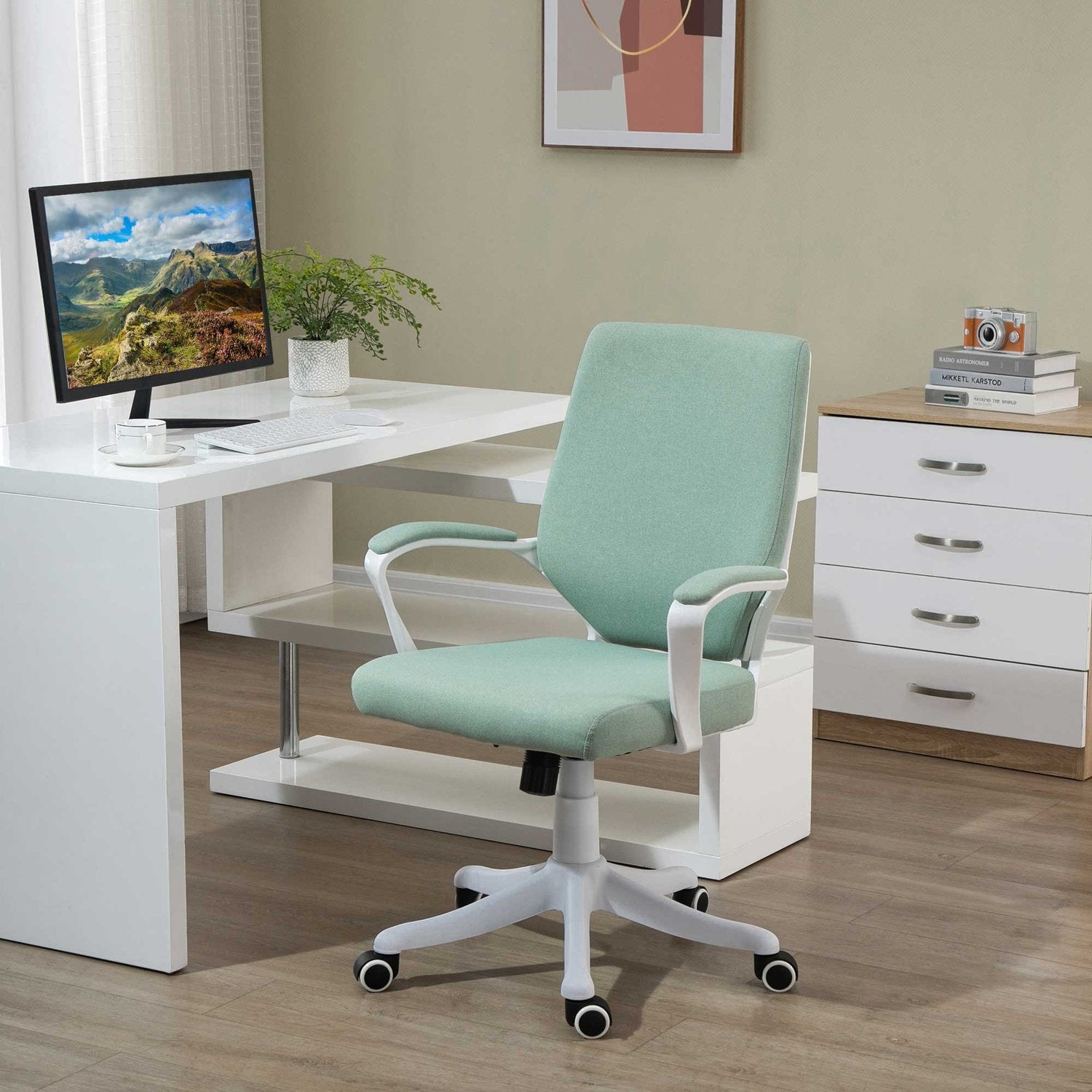 Ergonomisk grön & vit kontorsstol, vippfunktion, 360° vridbar