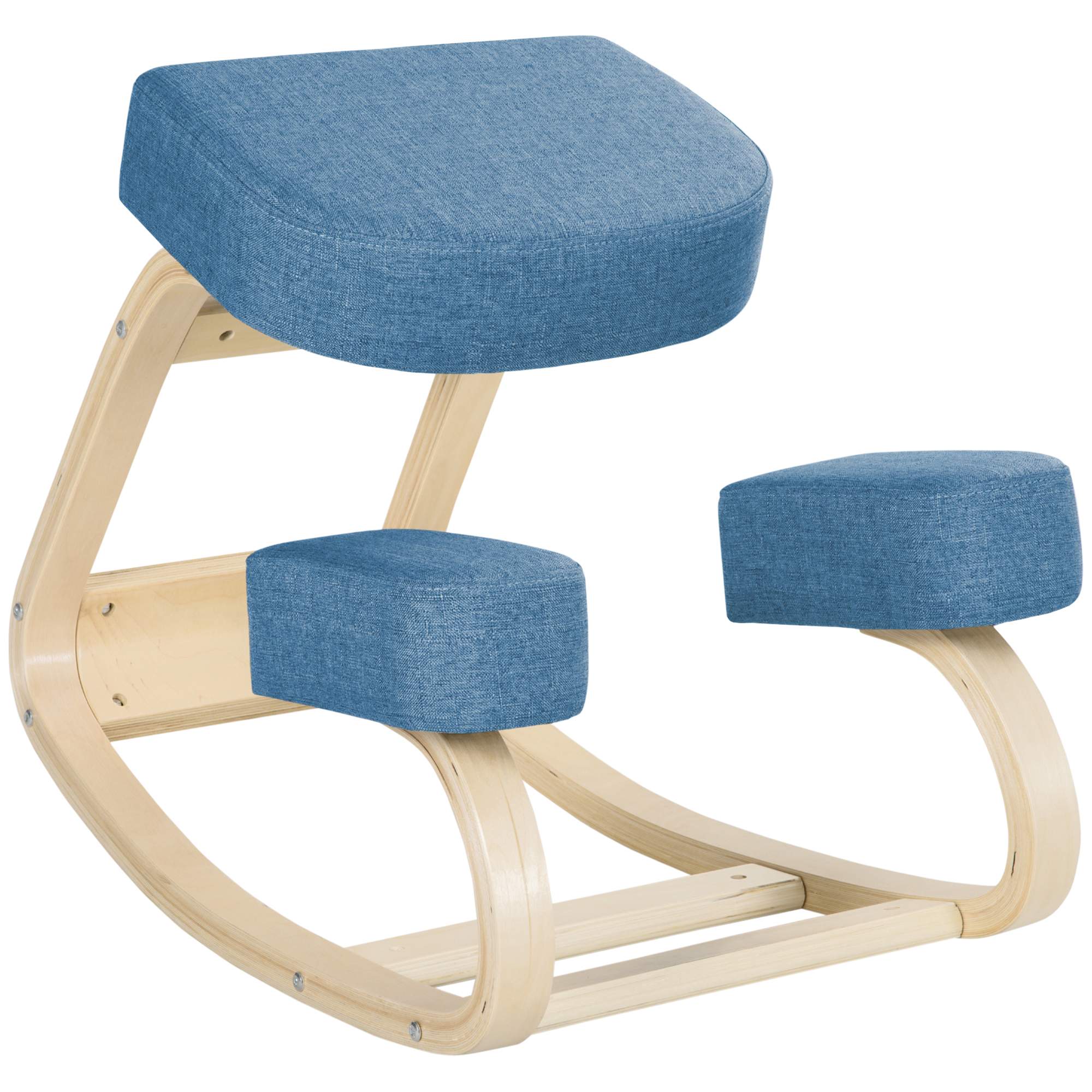 Ergonomisk knäböjstol, björkträ, 120 kg kapacitet, blå