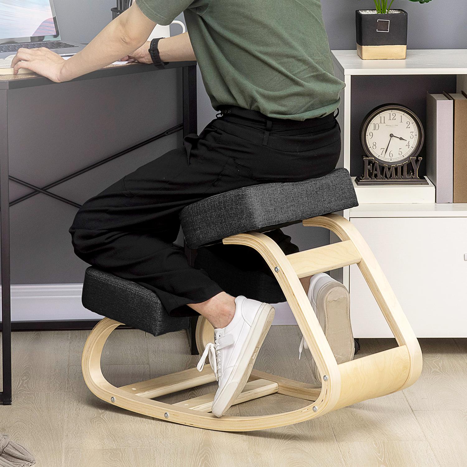 Ergonomisk knästol, björkträ, svart, 120 kg Kapacitet