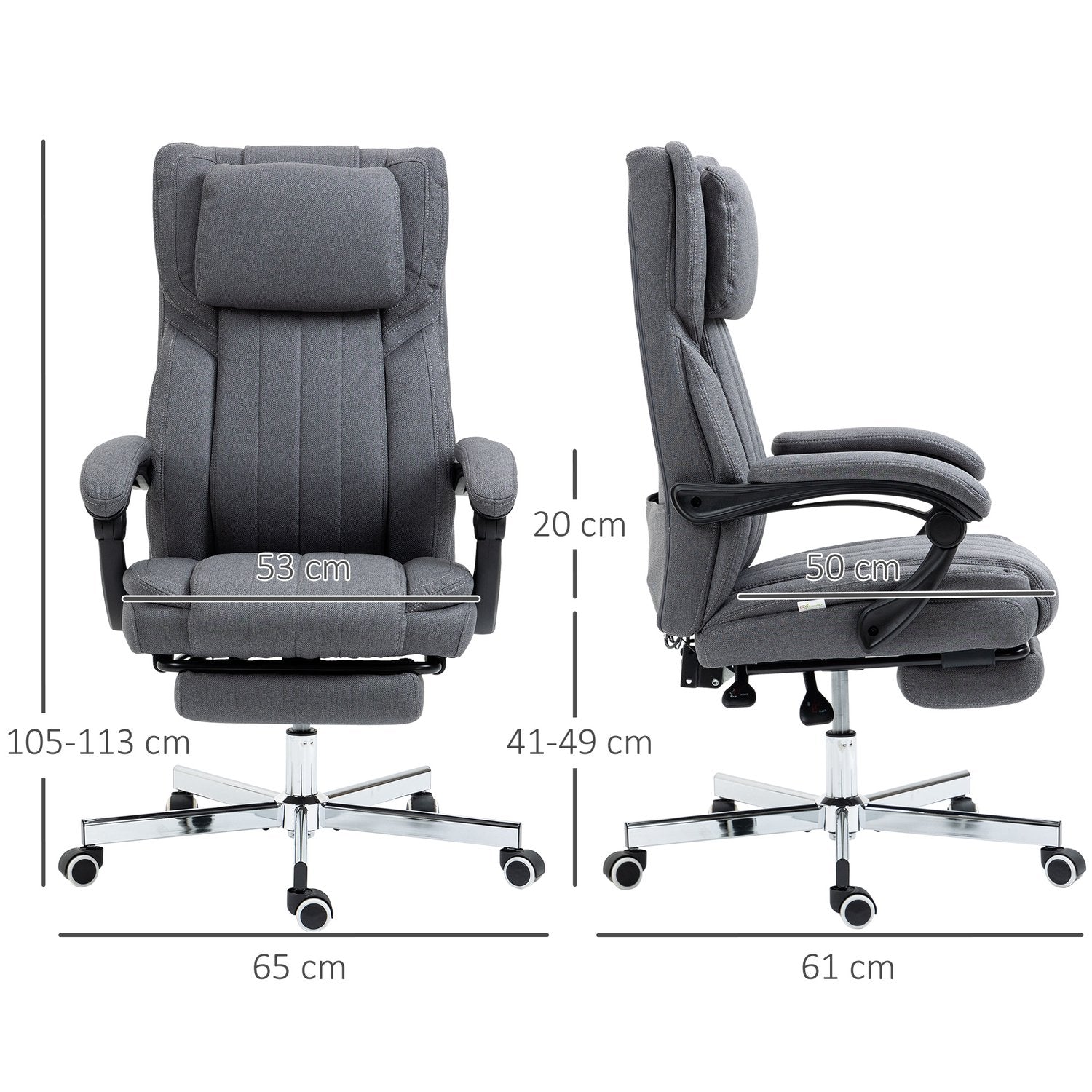 Ergonomisk kontorsstol, Liggande, Massage, Grå