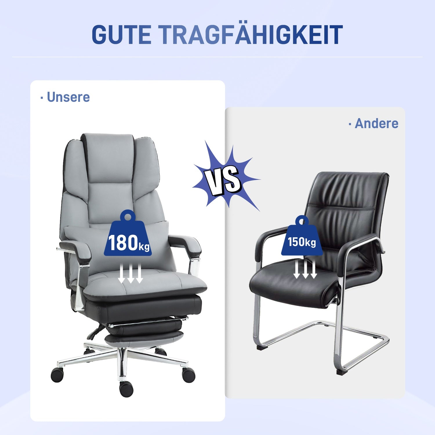 Ergonomisk kontorsstol, gungande, 180 kg belastning, ljusgrått läder