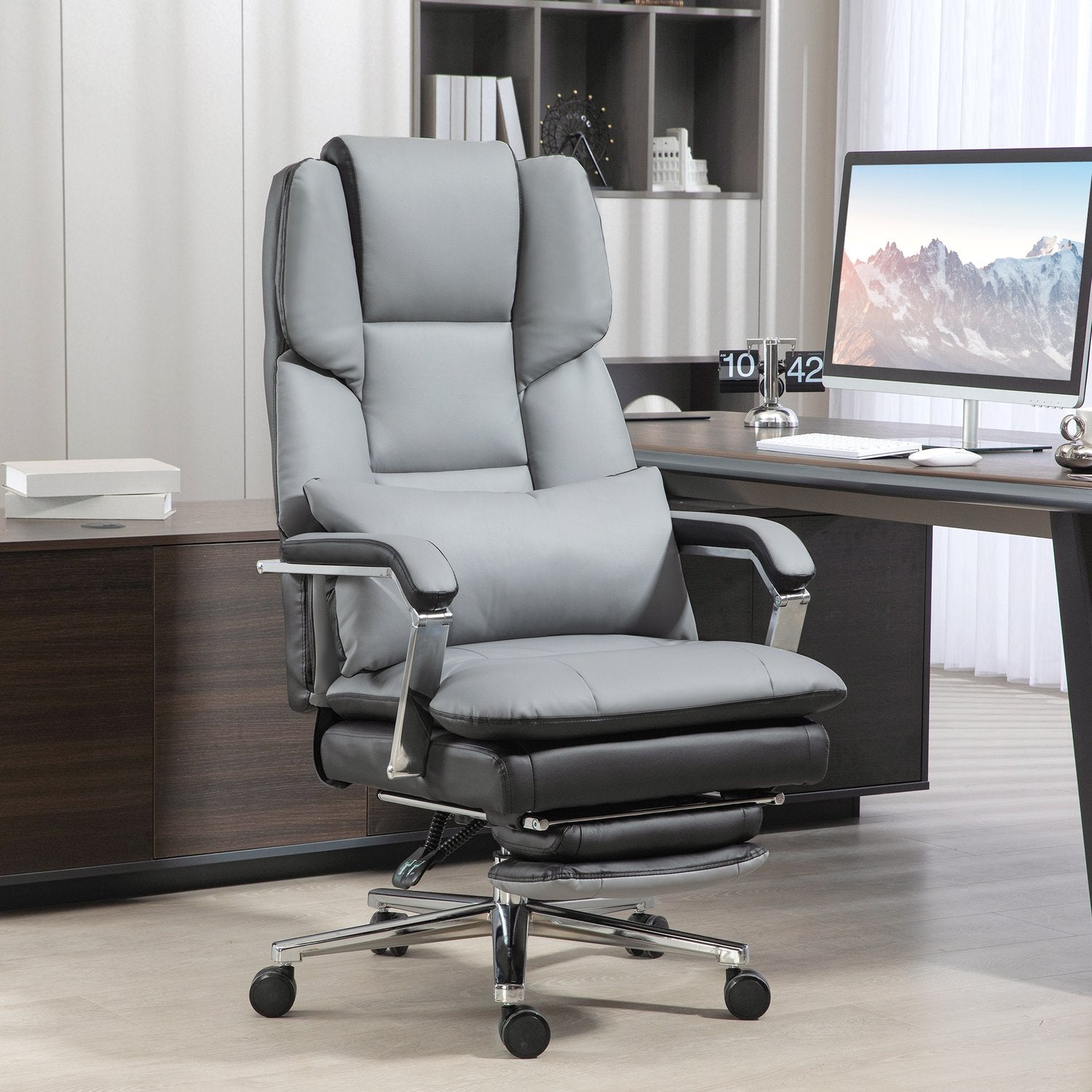 Ergonomisk kontorsstol, gungande, 180 kg belastning, ljusgrått läder