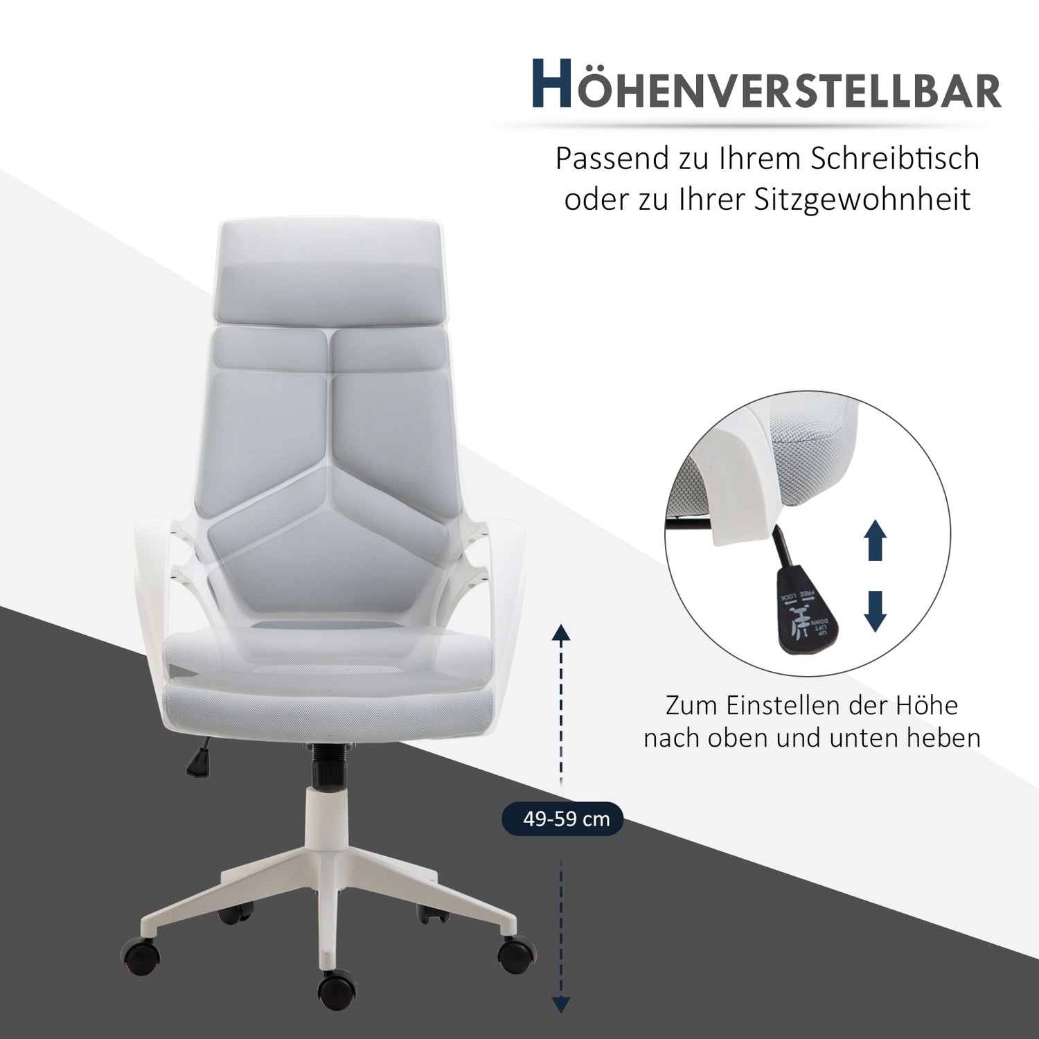 Ergonomisk kontorsstol, hög rygg, justerbar höjd