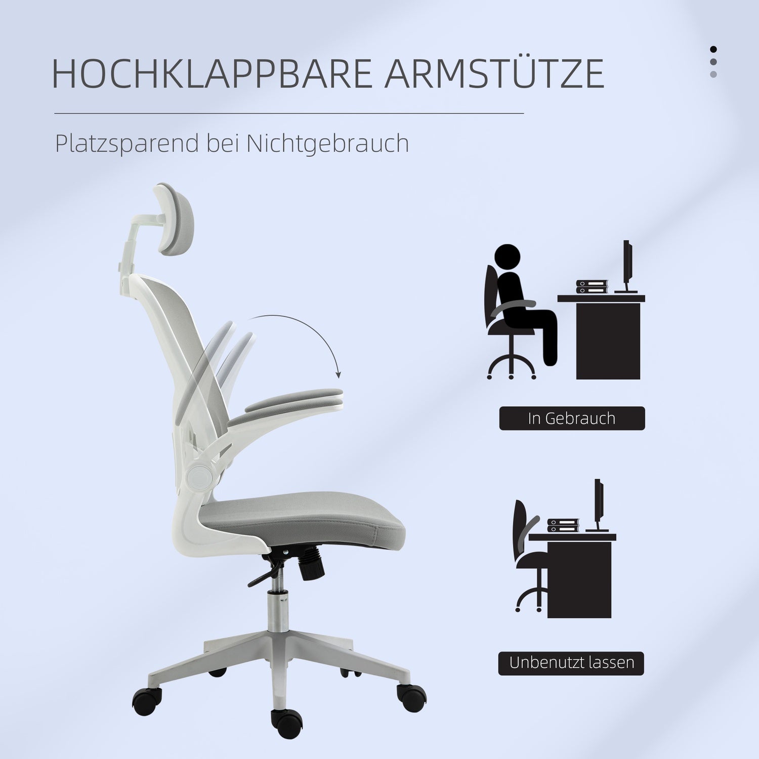 Ergonomisk kontorstol, høy rygg med korsryggstøtte, grå