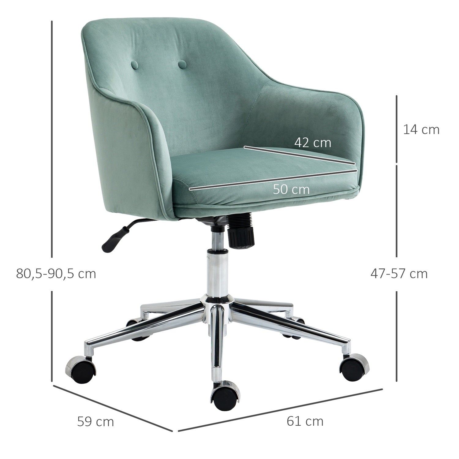 Ergonomisk kontorsstol, höjdjusterbar sammet, grön