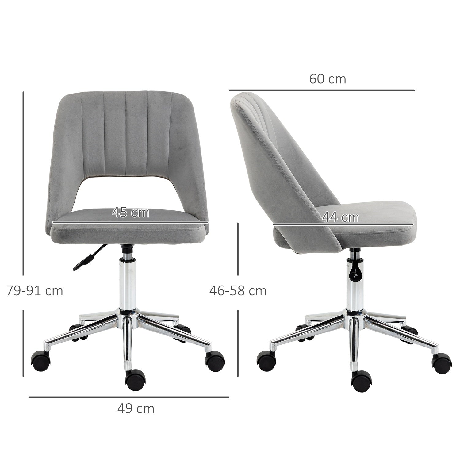 Ergonomisk kontorsstol i grå sammet med justerbar höjd
