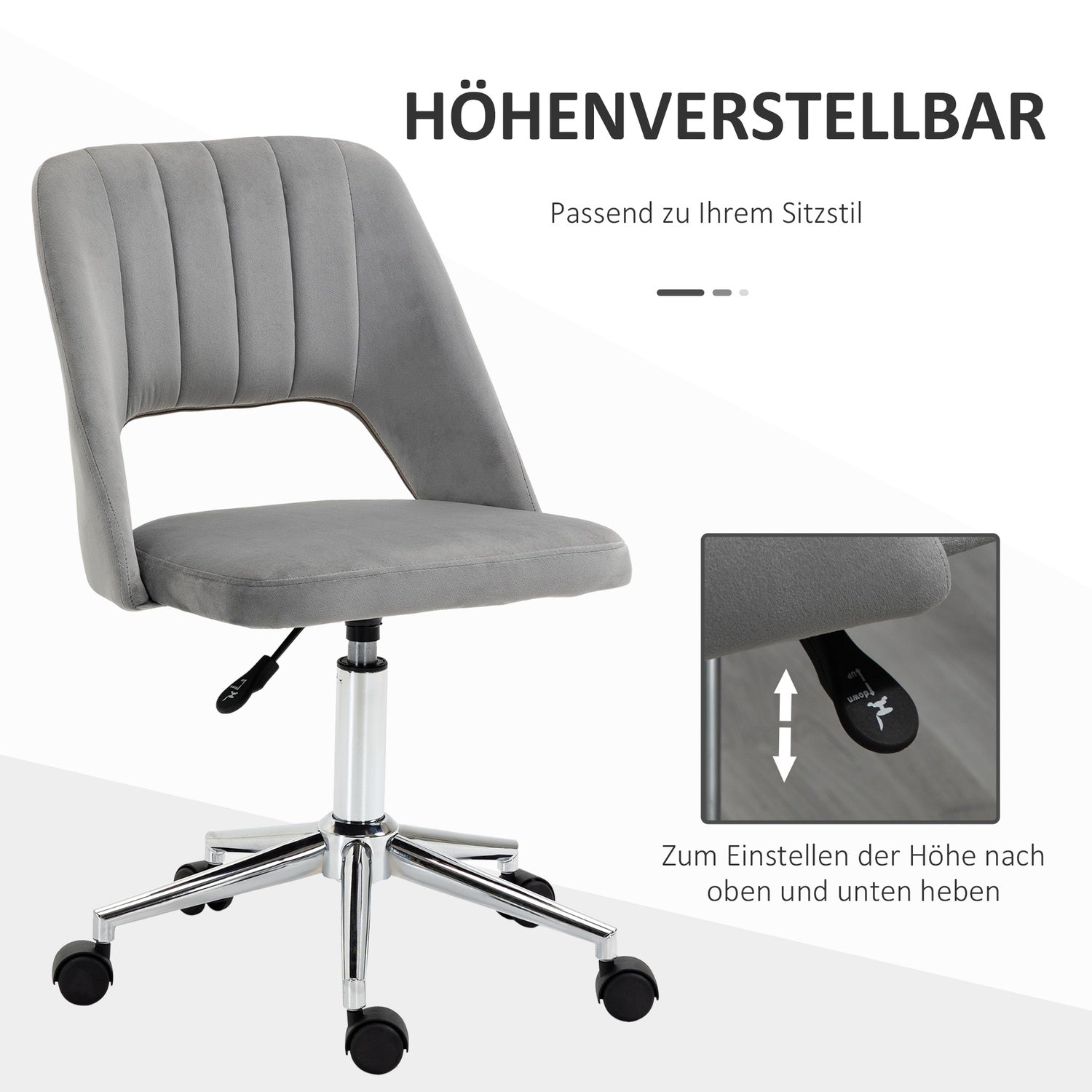 Ergonomisk kontorsstol i grå sammet med justerbar höjd