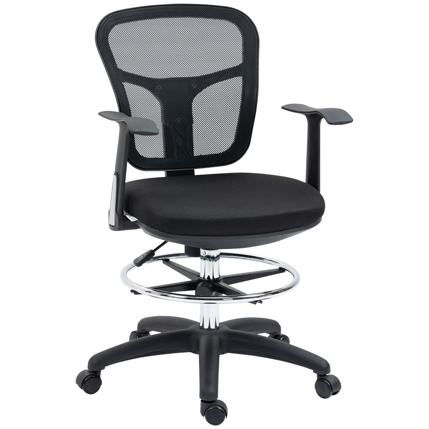 Ergonomisk kontorsstol i mesh, svart – justerbart armstöd och fotstöd