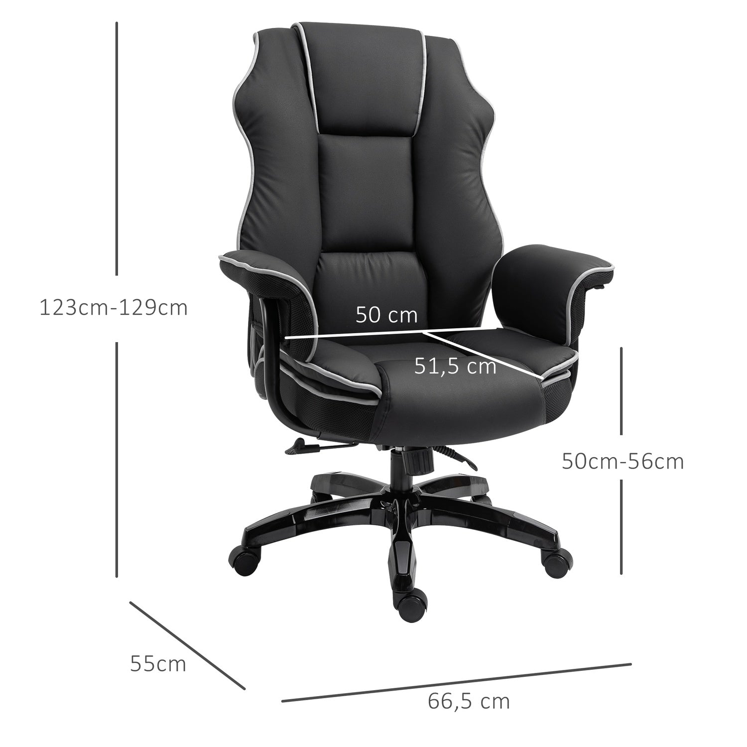 Ergonomisk kontorsstol i svart konstläder, justerbar med armstöd