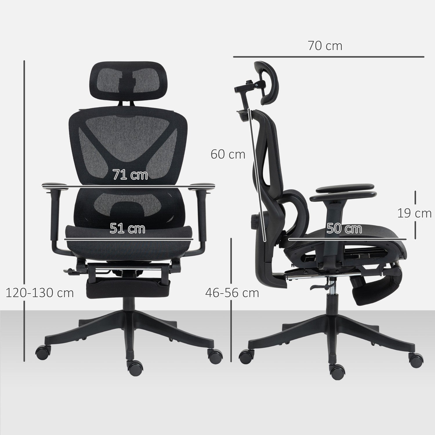 Ergonomisk kontorsstol, justerbar, 135° lutning, svart