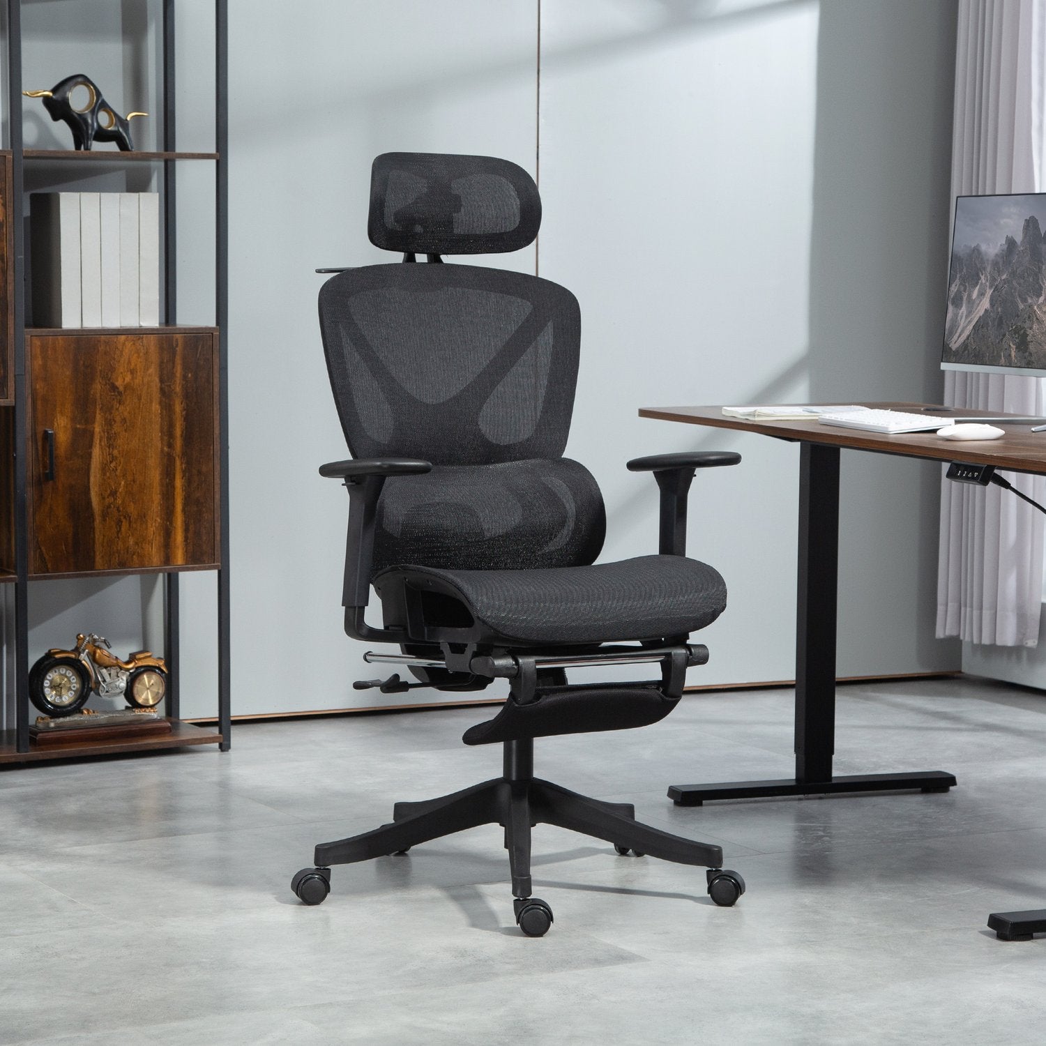 Ergonomisk kontorsstol, justerbar, 135° lutning, svart