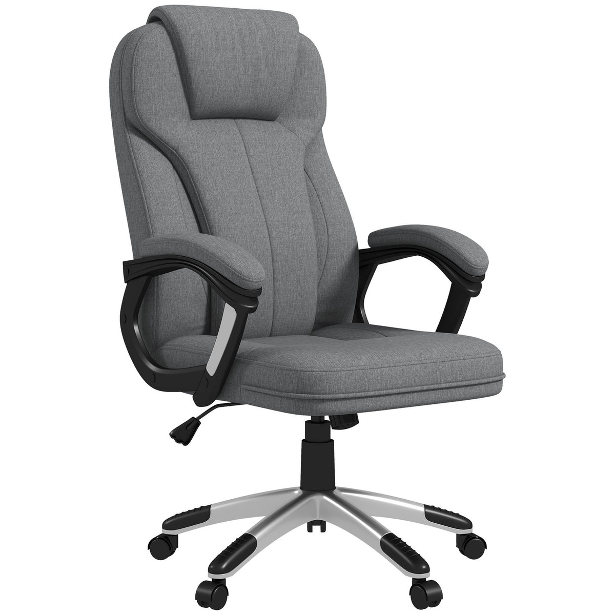 Ergonomisk kontorstol – justerbar høyde, grått lin, nakkestøtte