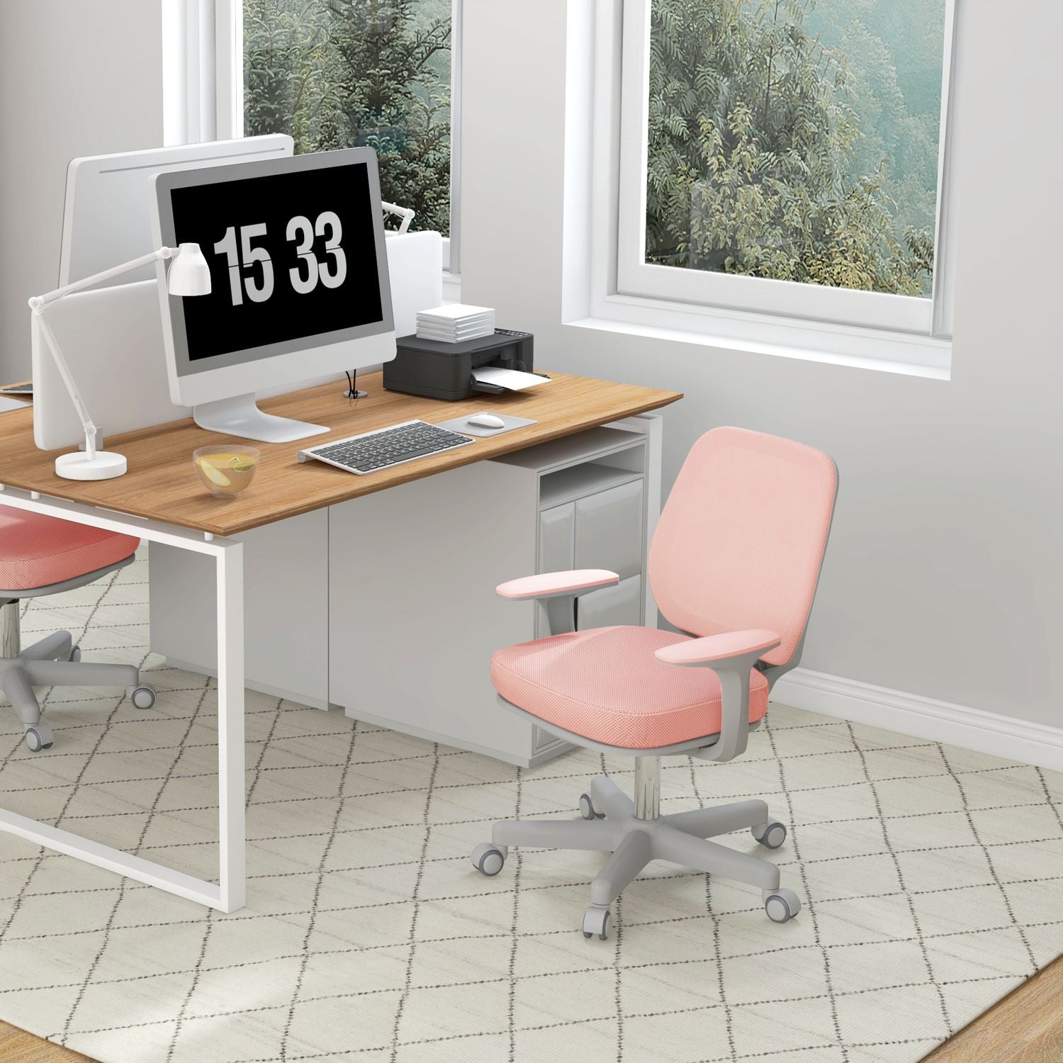 Ergonomisk kontorsstol, justerbar höjd, rosa, 360° vridbar