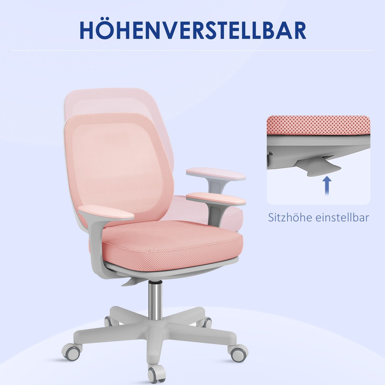 Ergonomisk kontorsstol, justerbar höjd, rosa, 360° vridbar