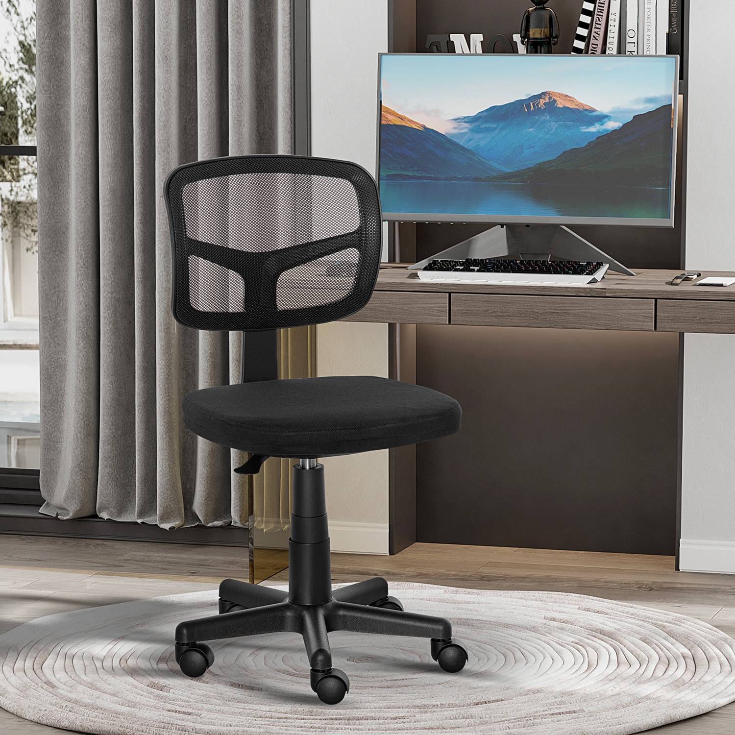 Ergonomisk kontorsstol, justerbar höjd, svart mesh