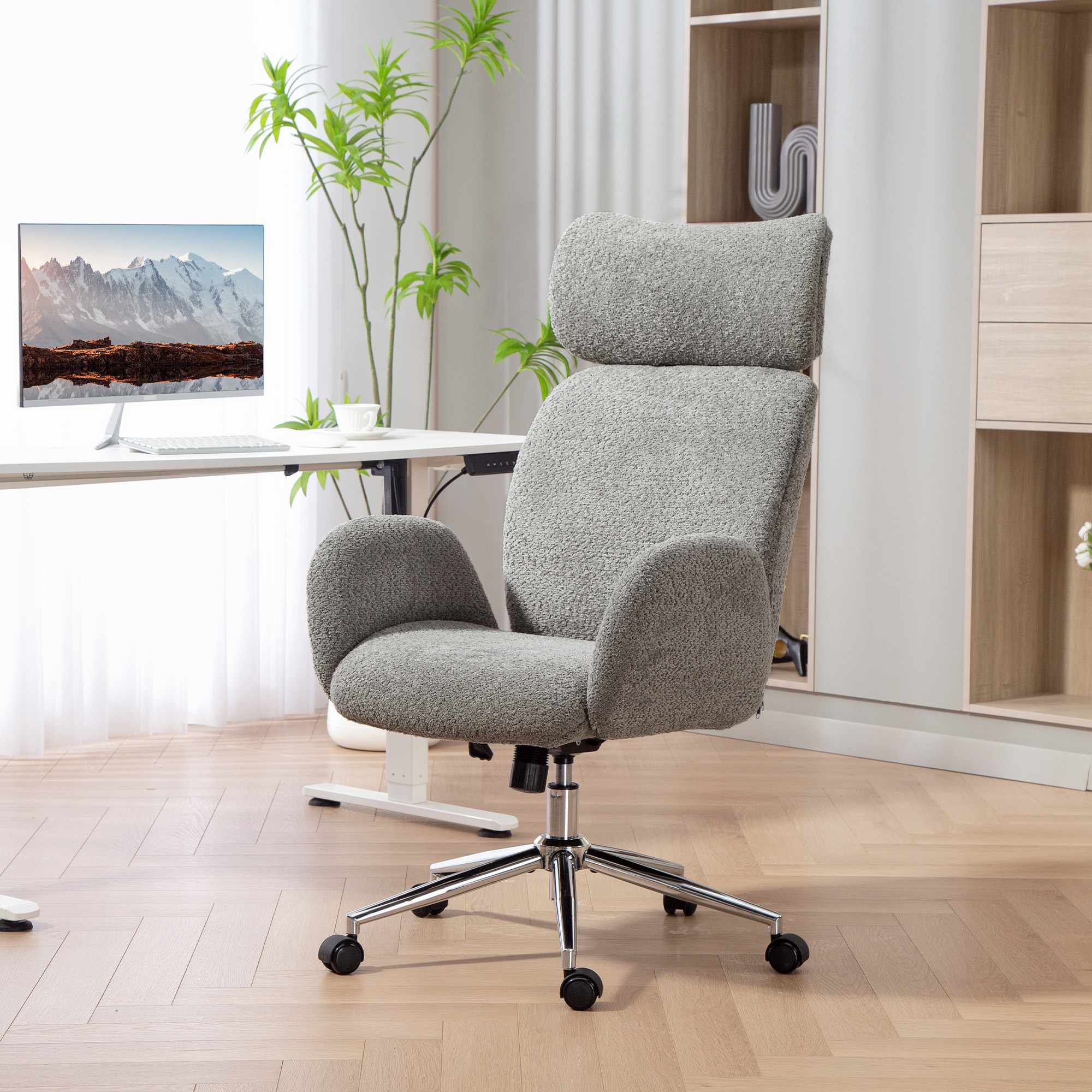 Ergonomisk kontorsstol, justerbart nackstöd, lutning, mörkgrå
