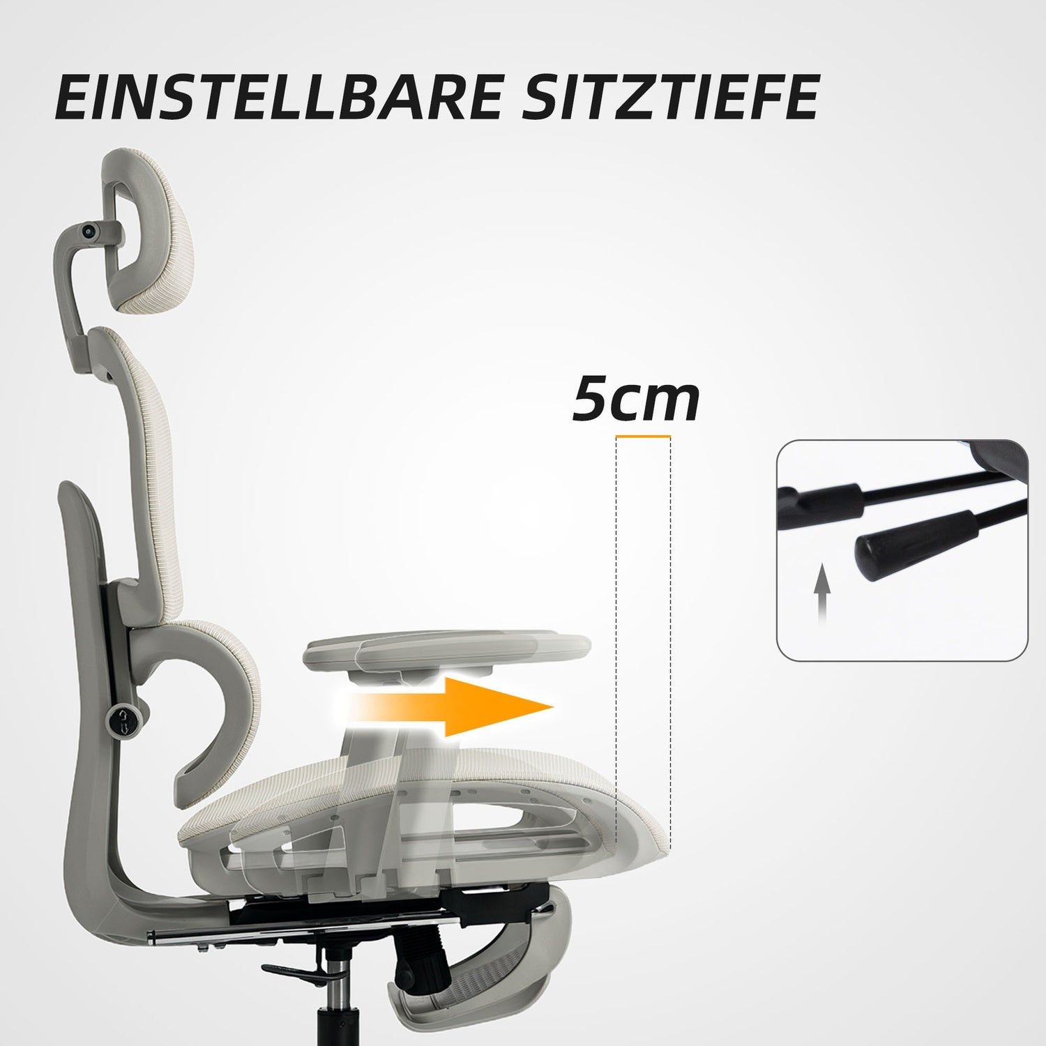 Ergonomisk kontorsstol, justerbart nät, armstöd, beige