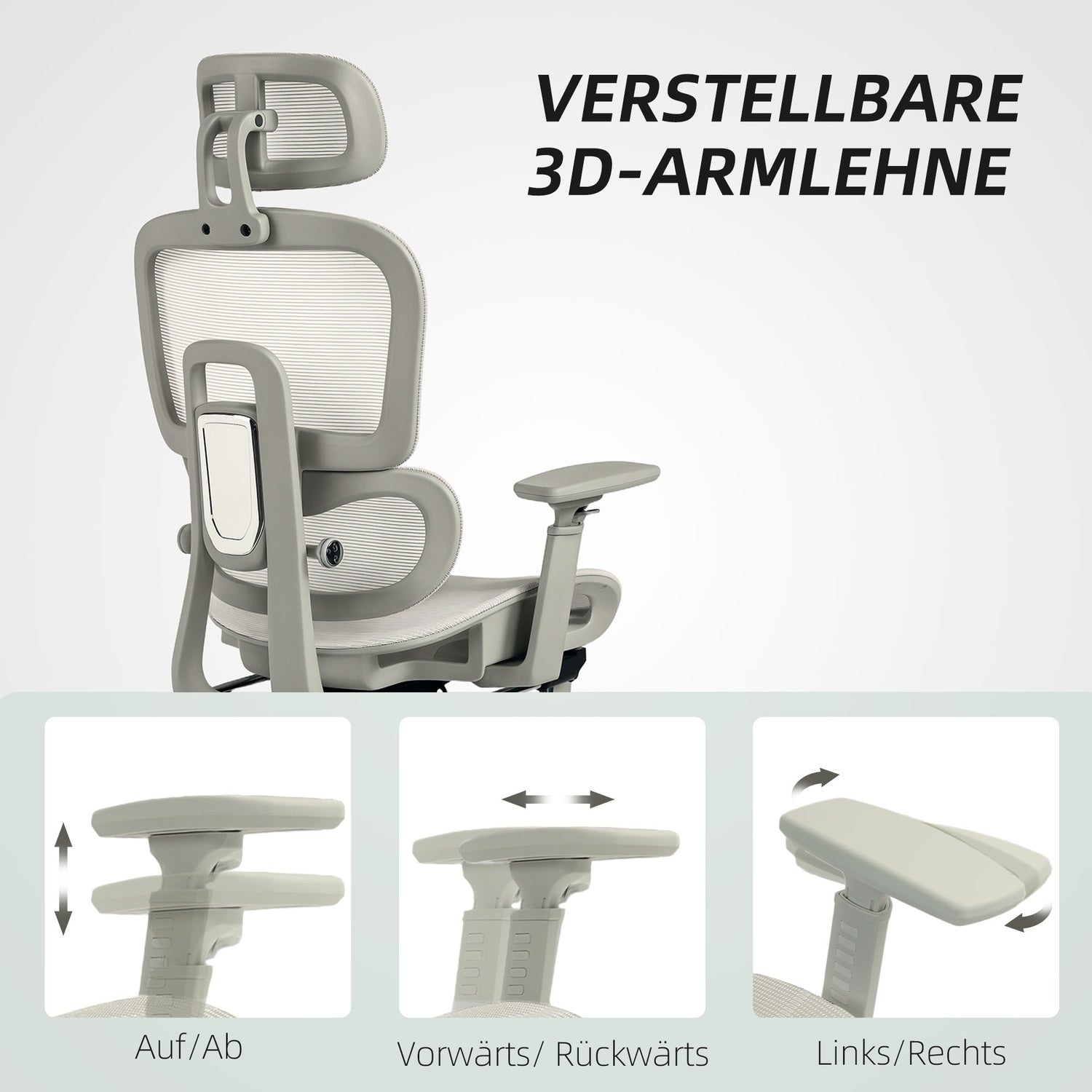 Ergonomisk kontorsstol, justerbart nät, armstöd, beige