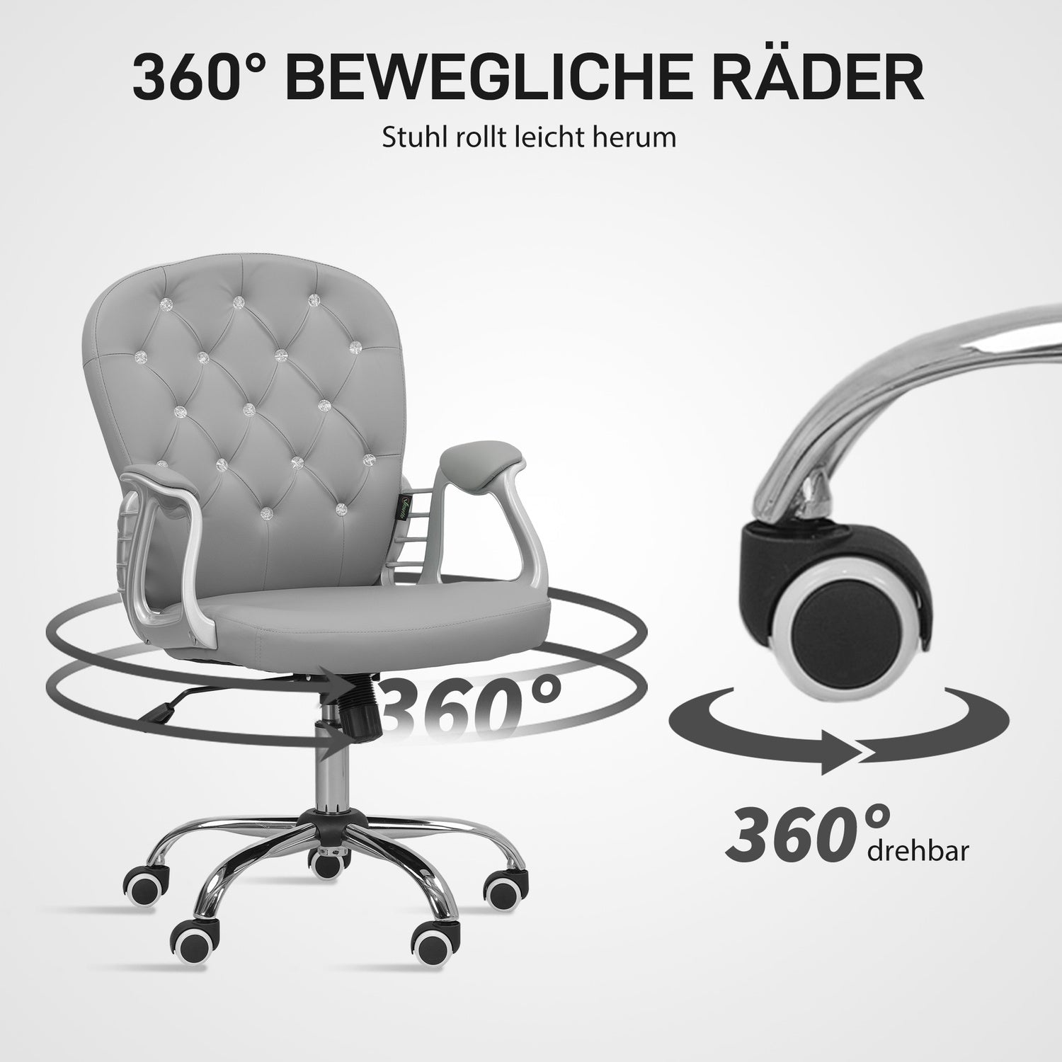 Ergonomisk kontorsstol med armstöd, ljusgrå, justerbar
