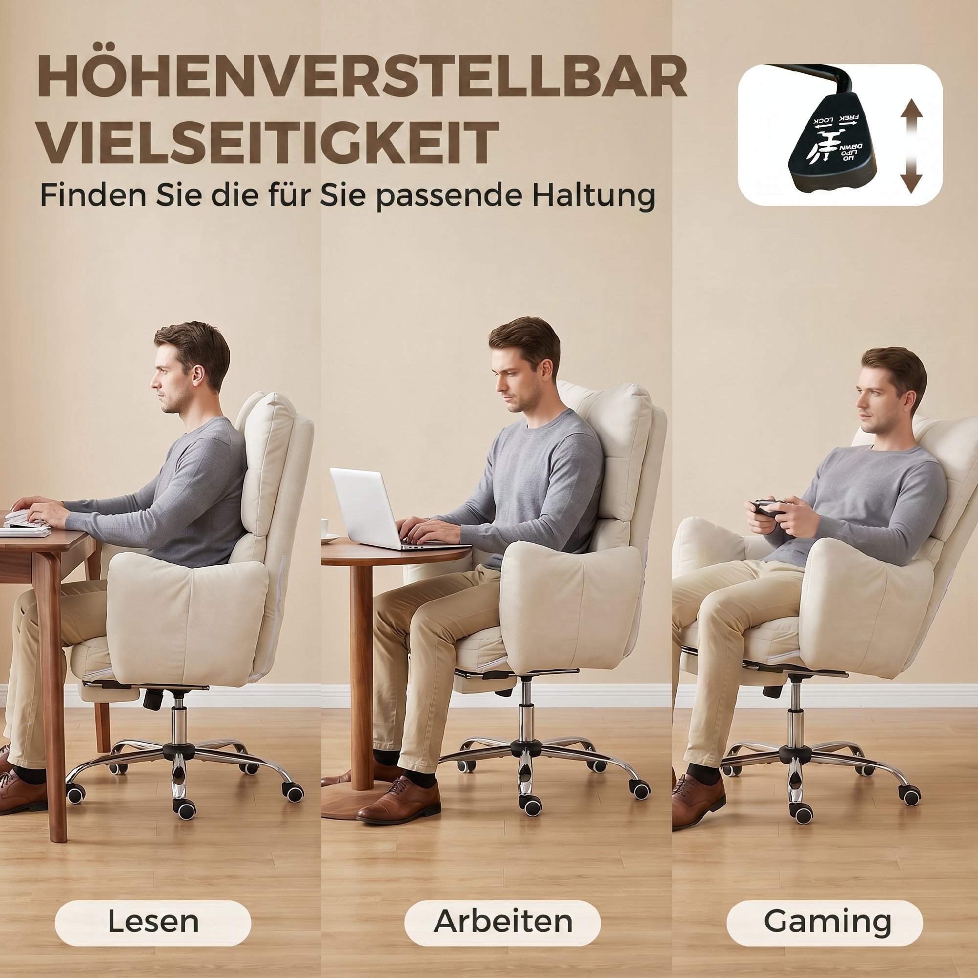 Ergonomisk kontorsstol med fotstöd, justerbart ryggstöd