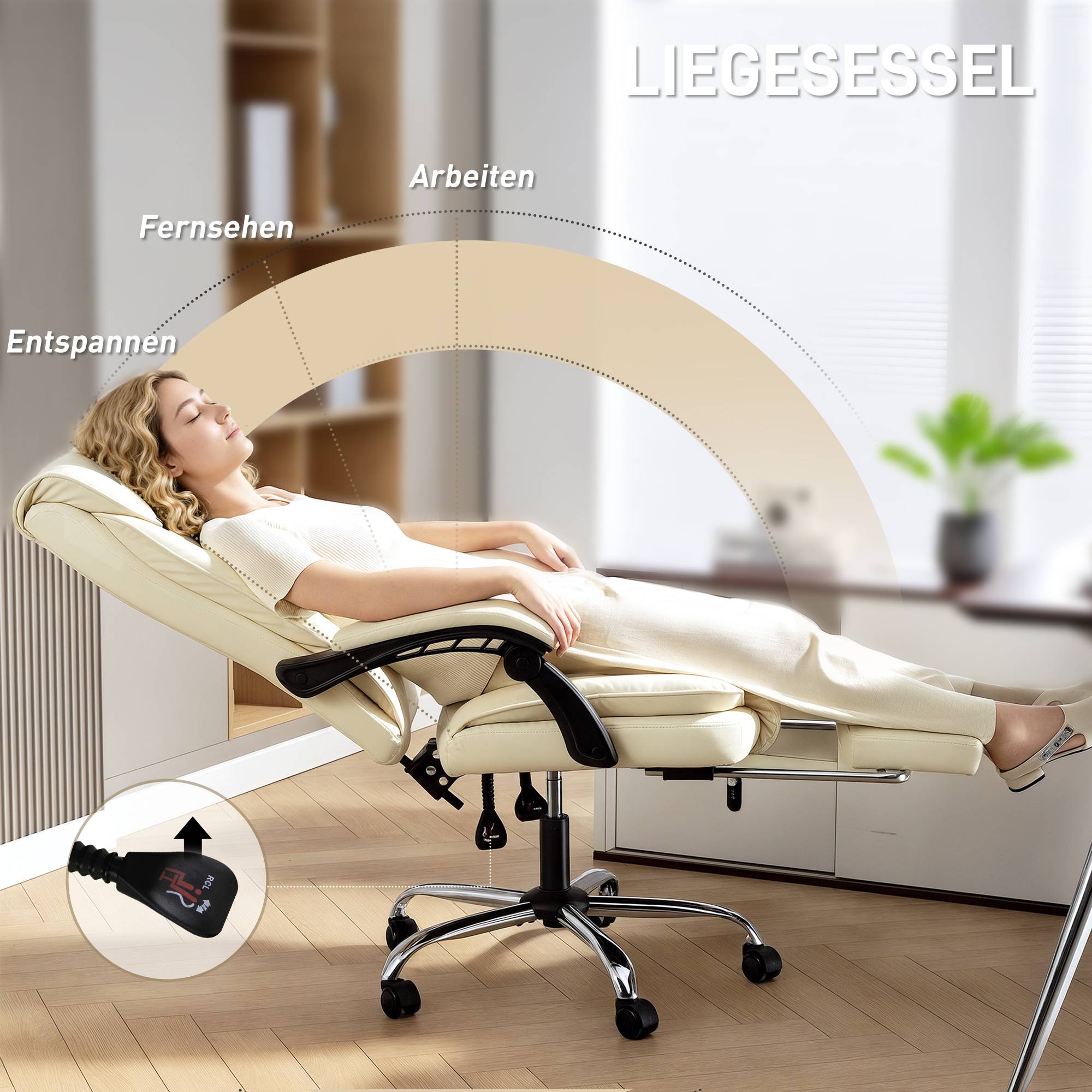 Ergonomisk kontorsstol med fotstöd, konstläder, beige/svart