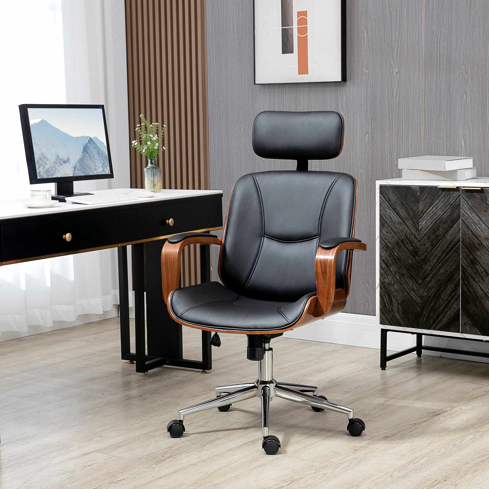 Ergonomisk kontorsstol med högt ryggstöd, svart