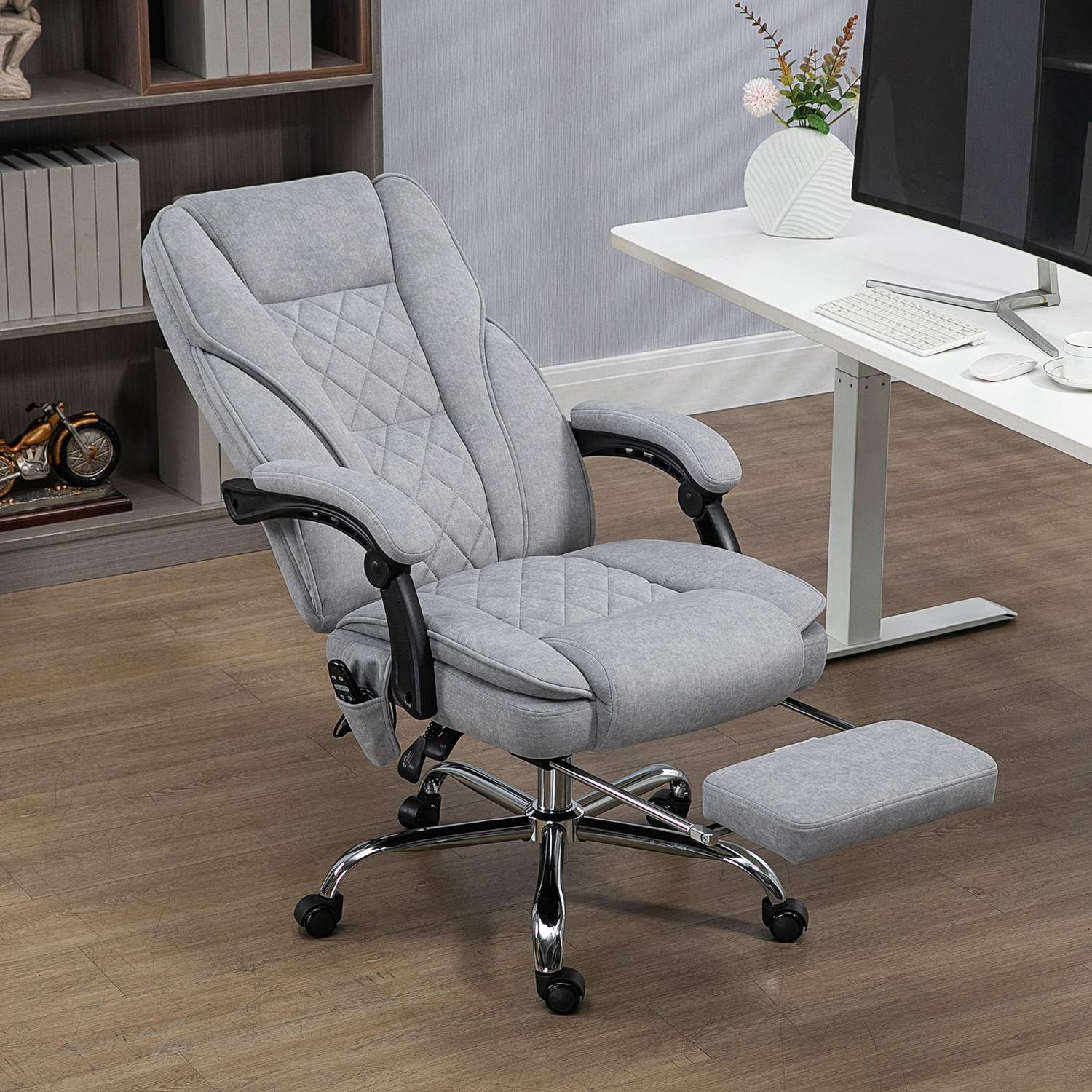 Ergonomisk kontorsstol med massagefunktion, fotstöd, vridbar, rullbar, grå