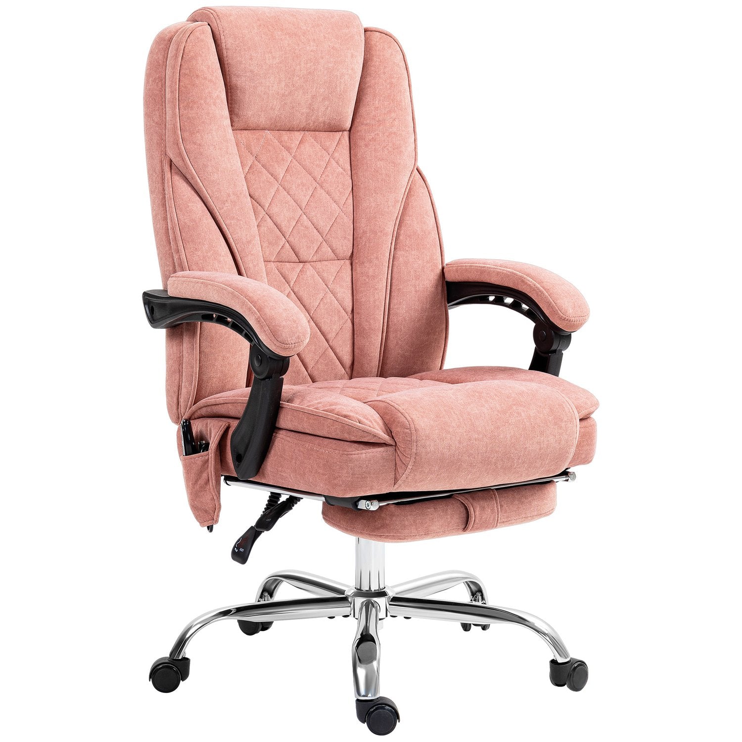 Ergonomisk kontorsstol med massagefunktion, fotstöd, vridbar, rullbar, rosa