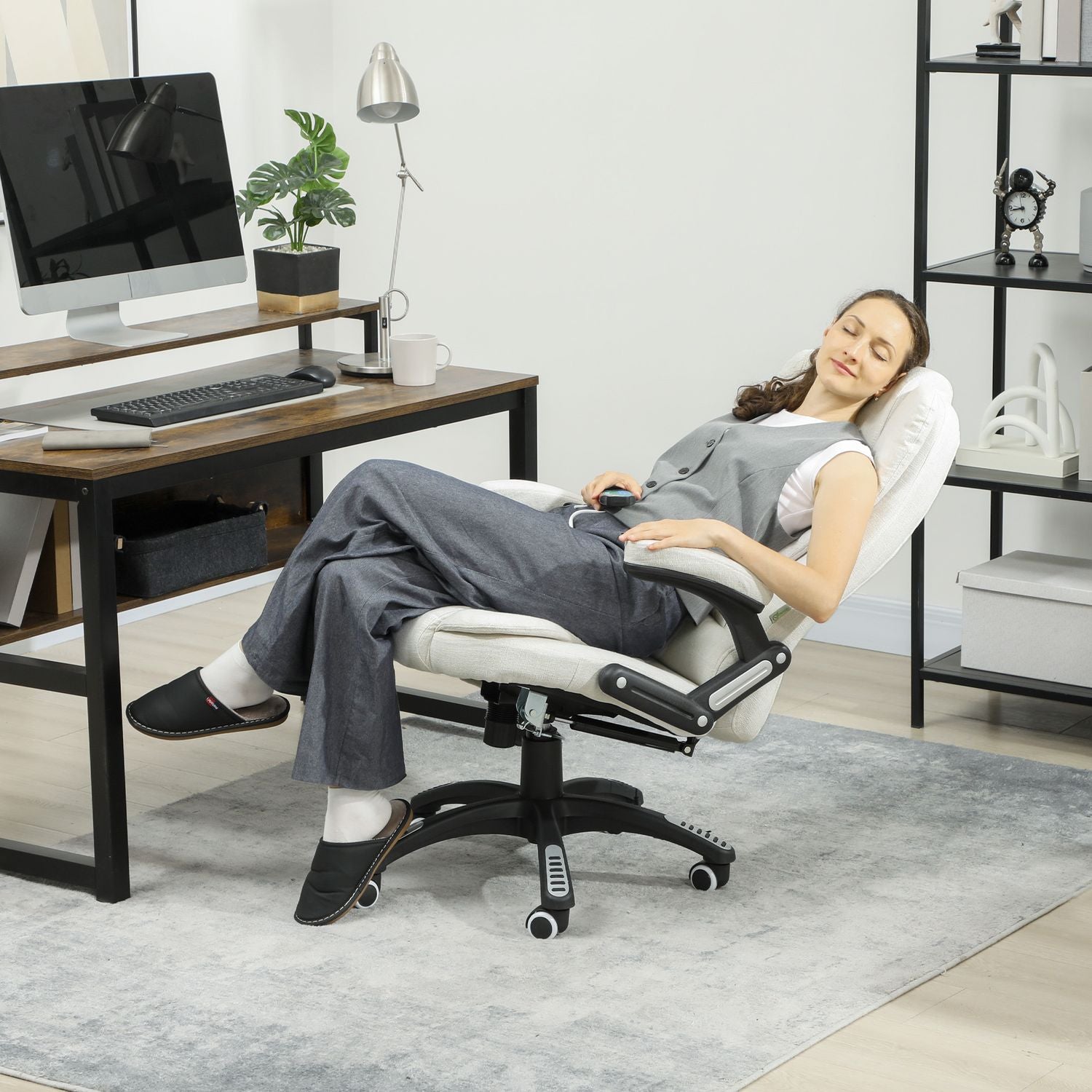 Ergonomisk kontorsstol med massage, gräddvit, 68x72x110-120 cm