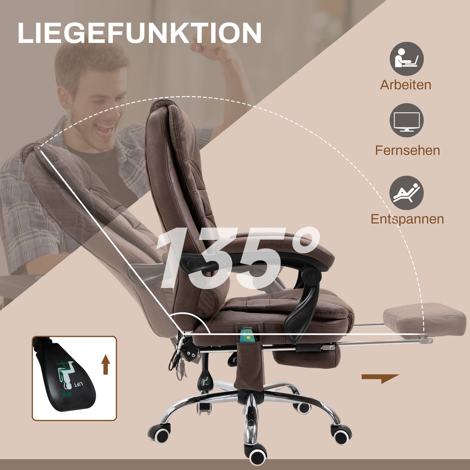 Ergonomisk kontorsstol med massage, lutning och värme
