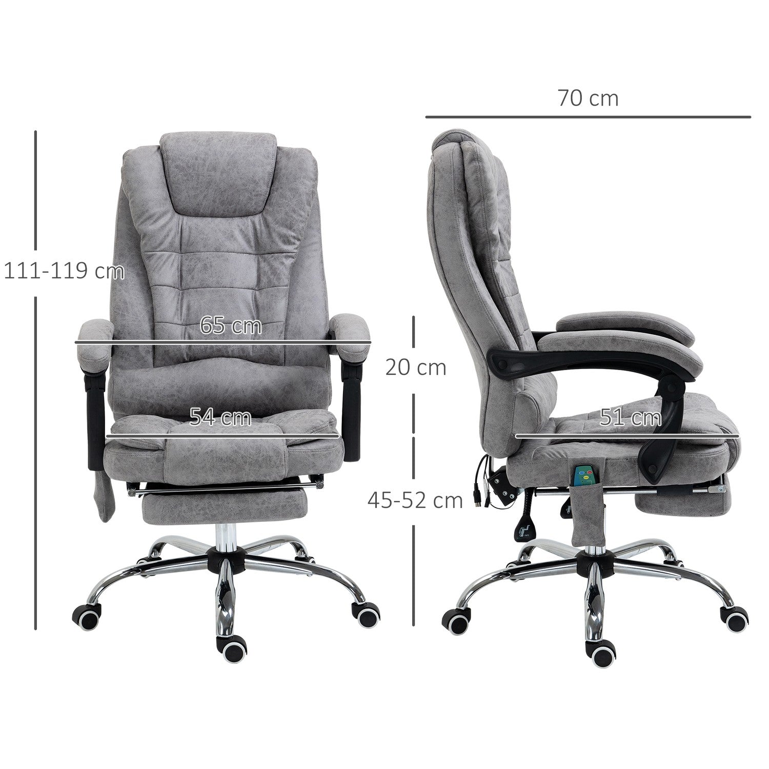 Ergonomisk kontorsstol med massage, lutning & värme, grå