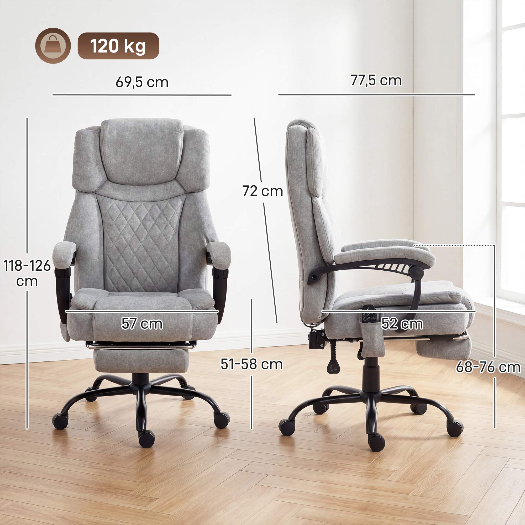 Ergonomisk kontorsstol med massage och värme, lutningsbar 135