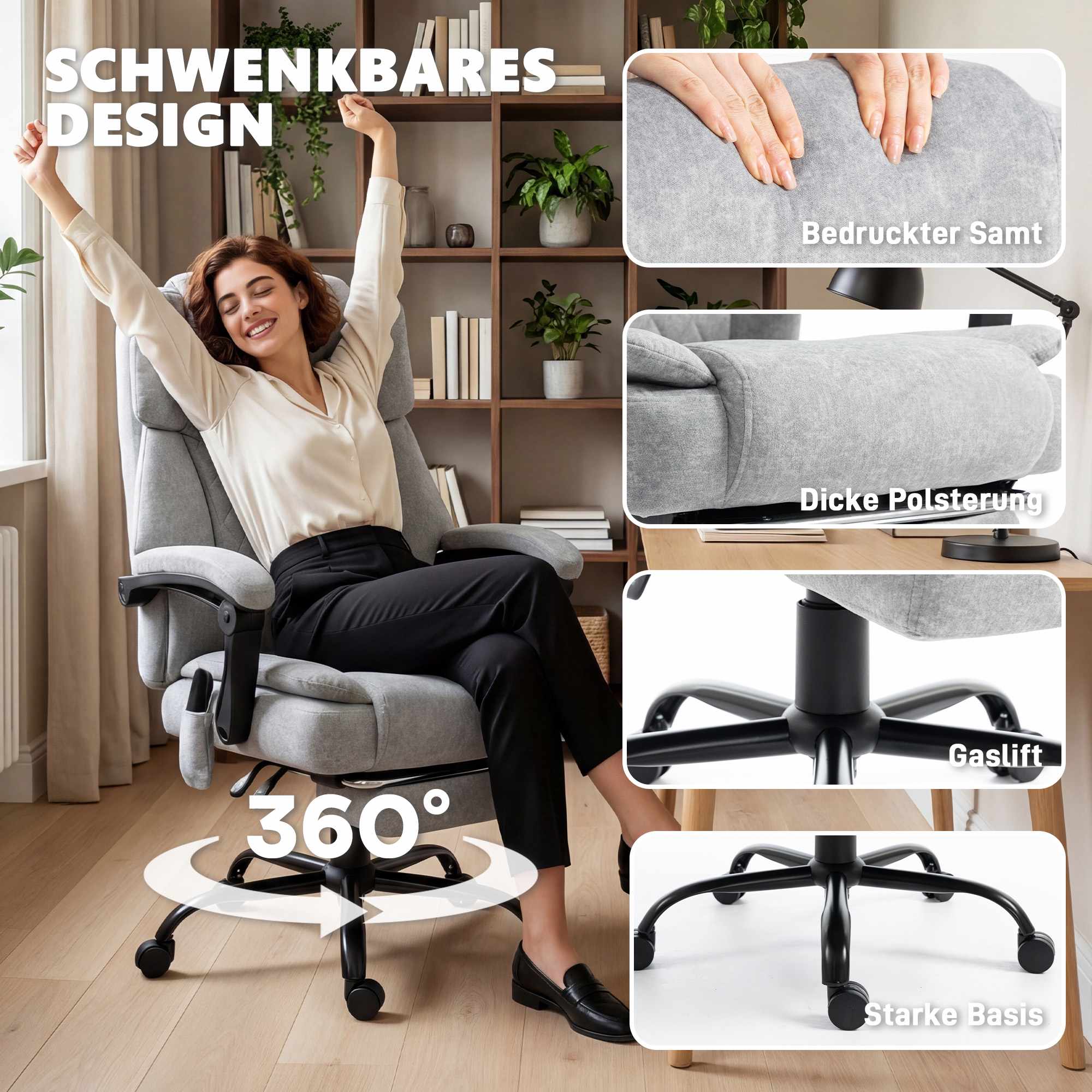 Ergonomisk kontorsstol med massage och värme, lutningsbar 135