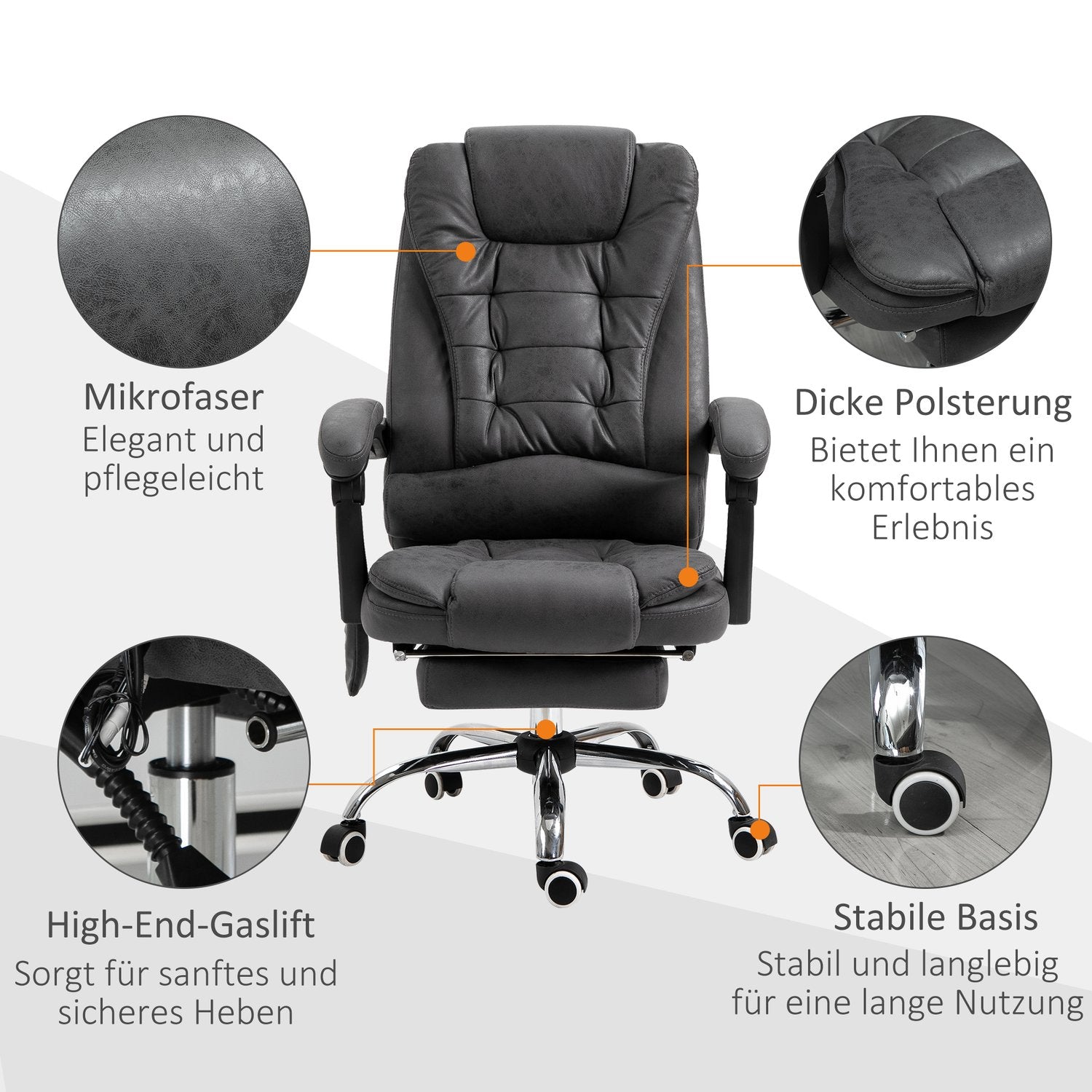 Ergonomisk kontorsstol med massage, värme & fotstöd