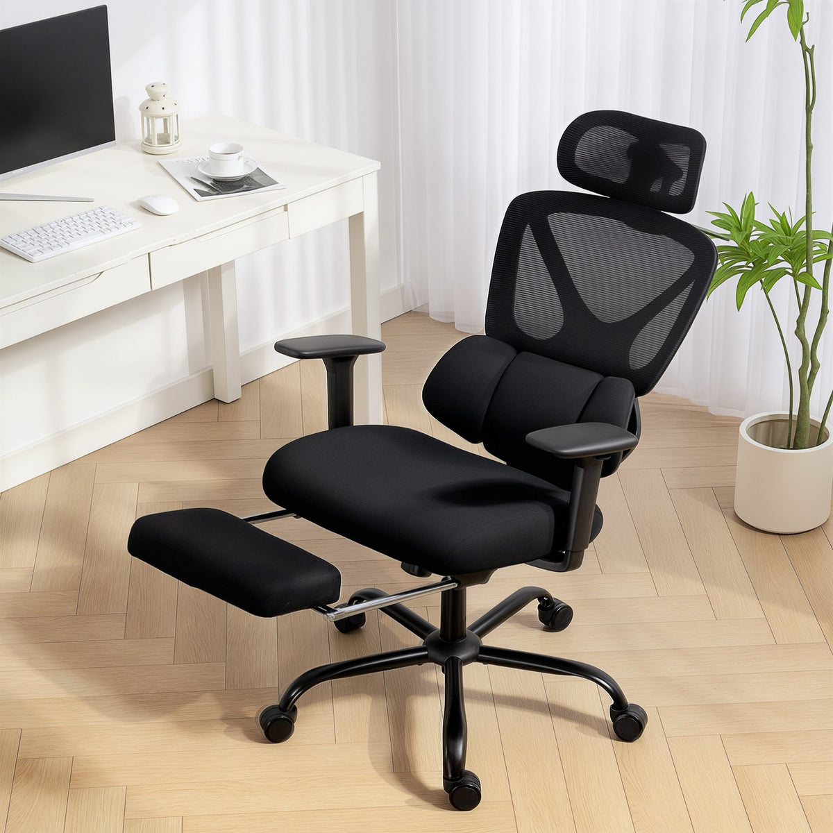 Ergonomisk kontorsstol med nät, ländryggsstöd, justerbart nackstöd