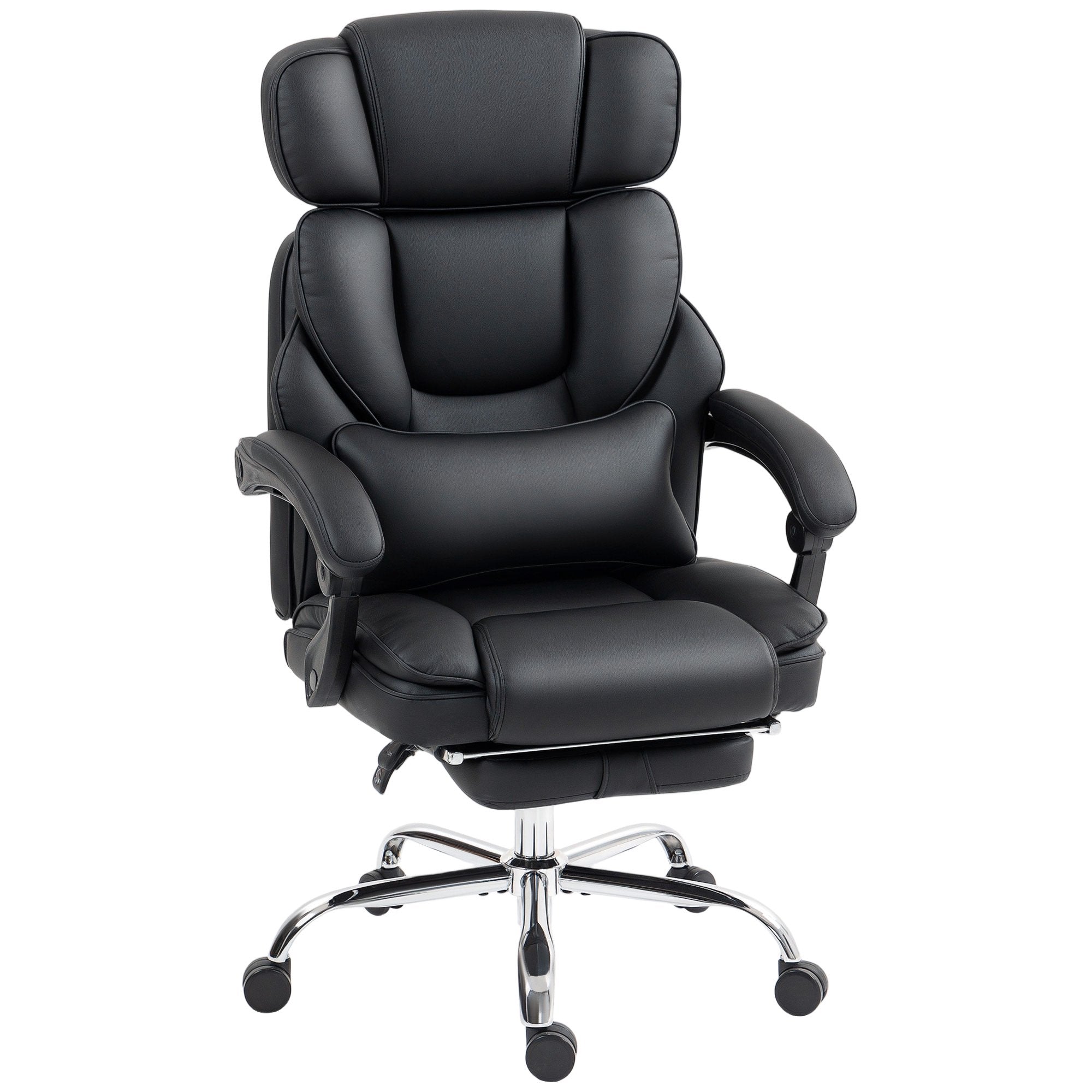 Ergonomisk kontorsstol med svankstöd, svart PU-läder