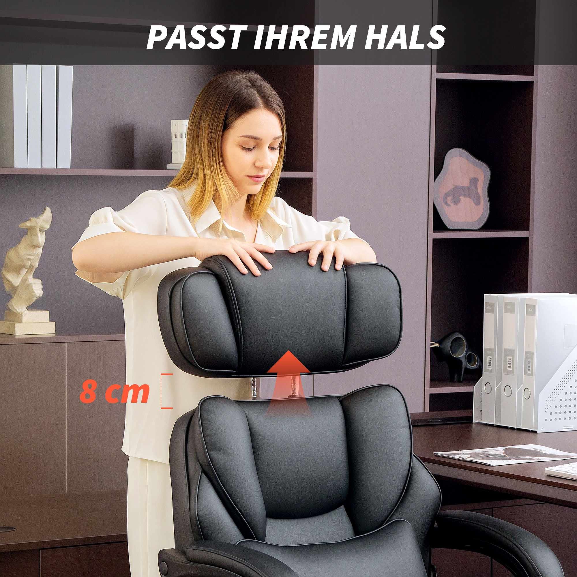Ergonomisk kontorsstol med svankstöd, svart PU-läder