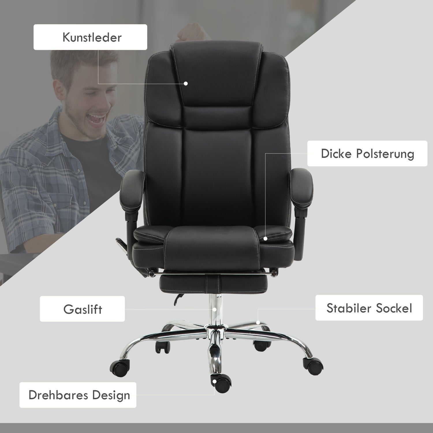 Ergonomisk kontorsstol med vibrationsmassage & värme