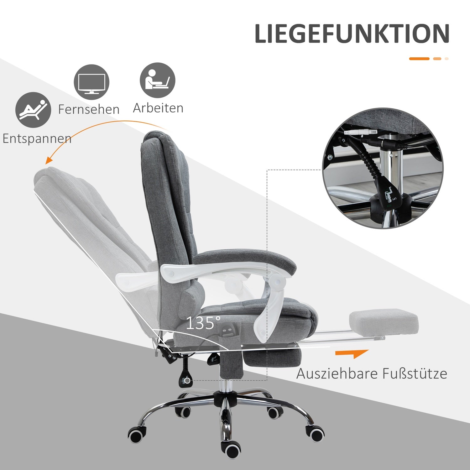 Ergonomisk kontorsstol med värme, massage och fotstöd