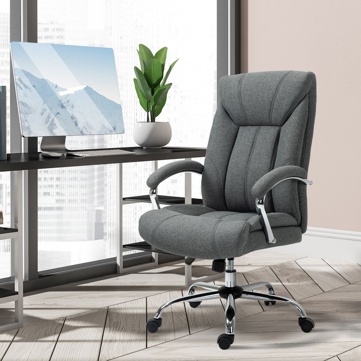 Ergonomisk kontorstol, polstret armlene, grå
