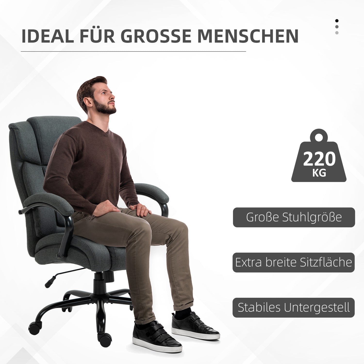 Ergonomisk kontorsstol, vridbar, vadderade armar, 220 kg kapacitet, grå