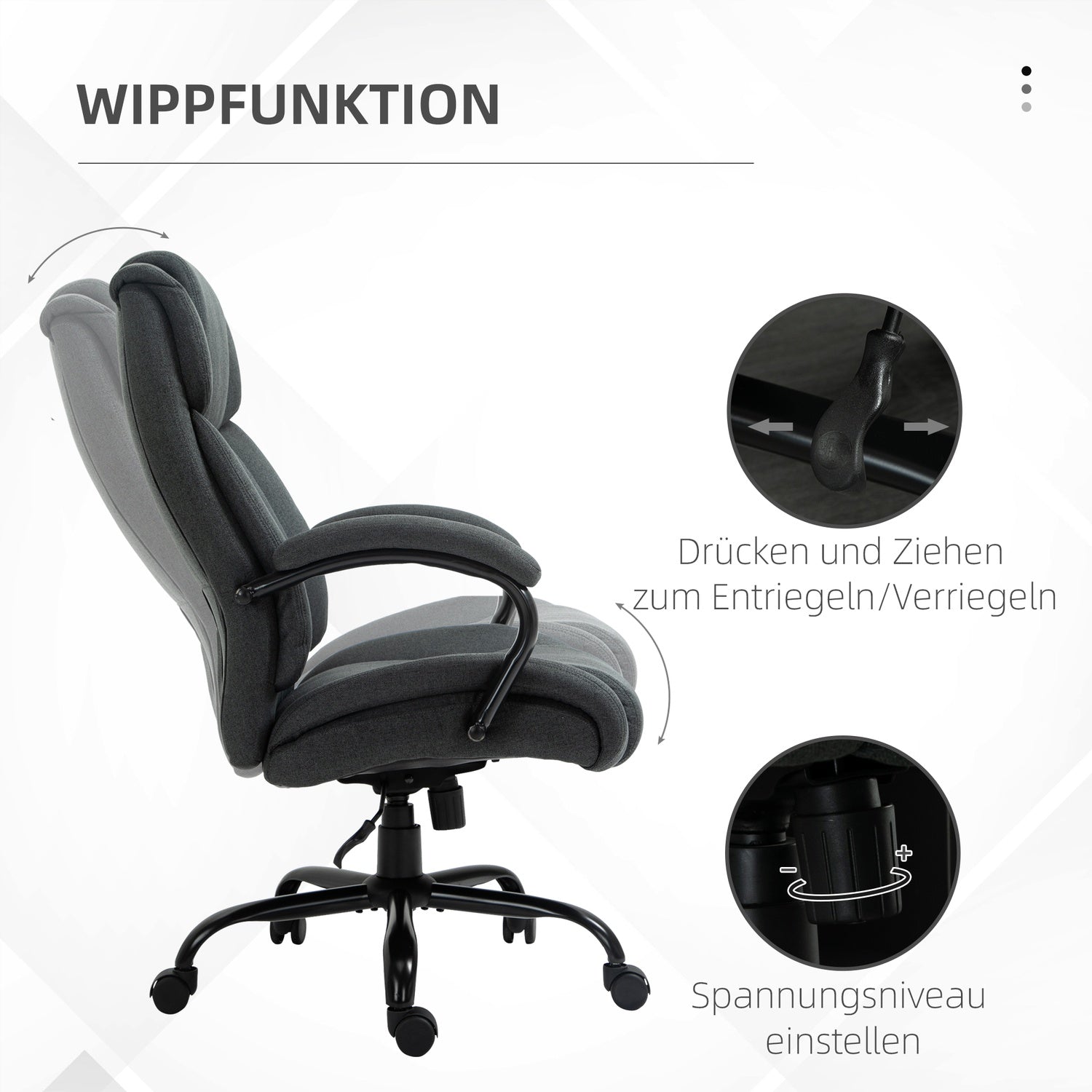 Ergonomisk kontorsstol, vridbar, vadderade armar, 220 kg kapacitet, grå