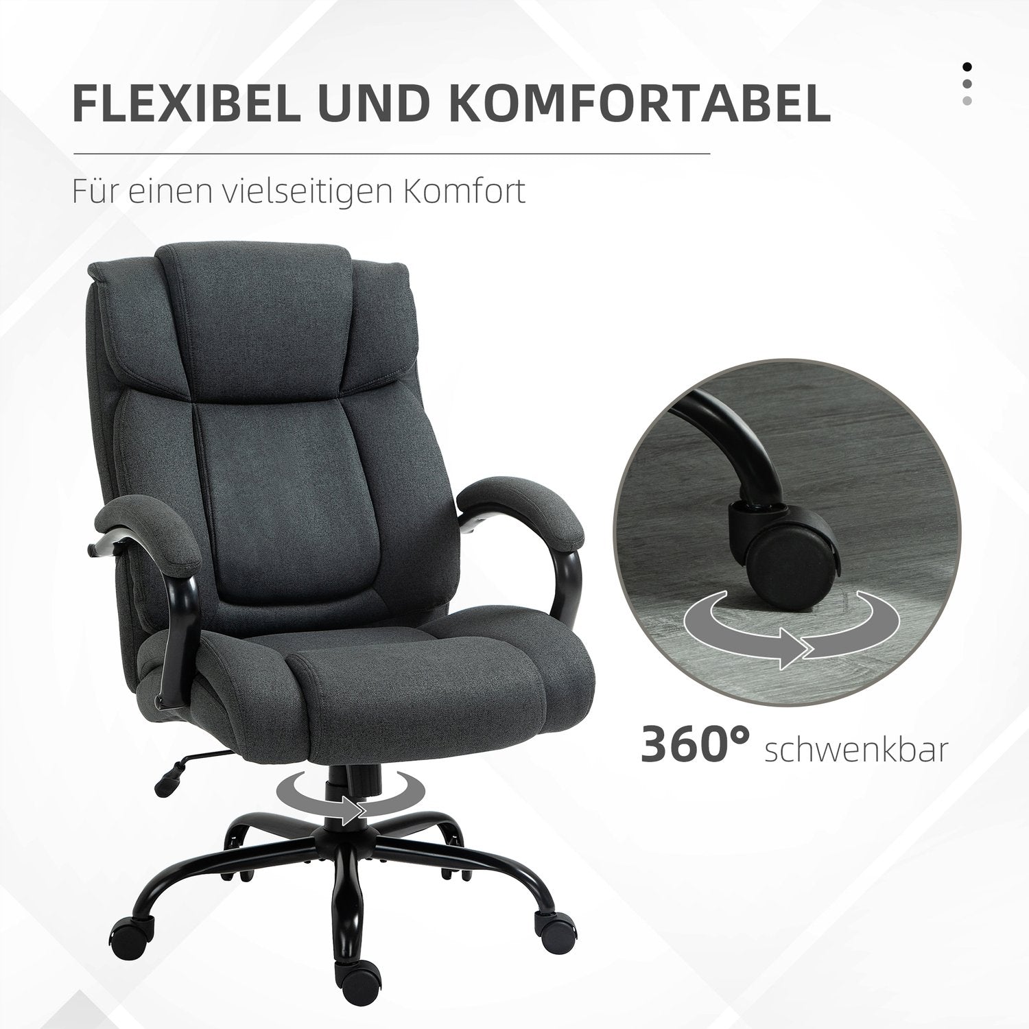 Ergonomisk kontorsstol, vridbar, vadderade armar, 220 kg kapacitet, grå