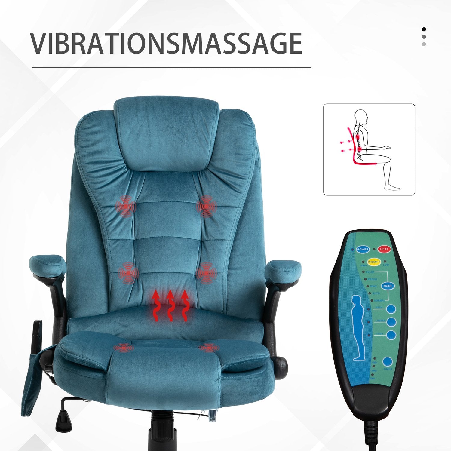 Ergonomisk massagekontorsstol, höjdjusterbar, blå