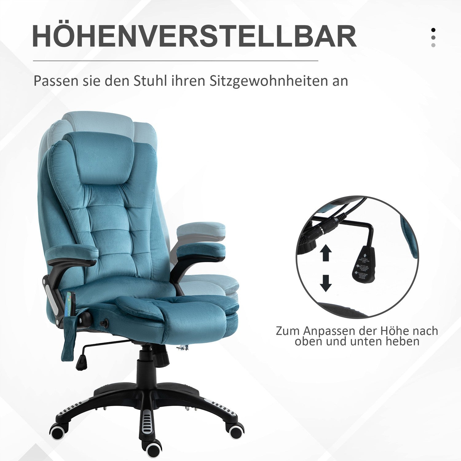Ergonomisk massagekontorsstol, höjdjusterbar, blå